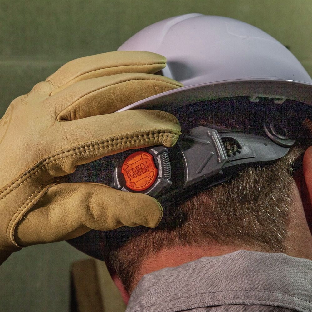 Klein Tools 60406RL Non-Vented Full Brim Hard Hat with Rechargeable Headlamp - White