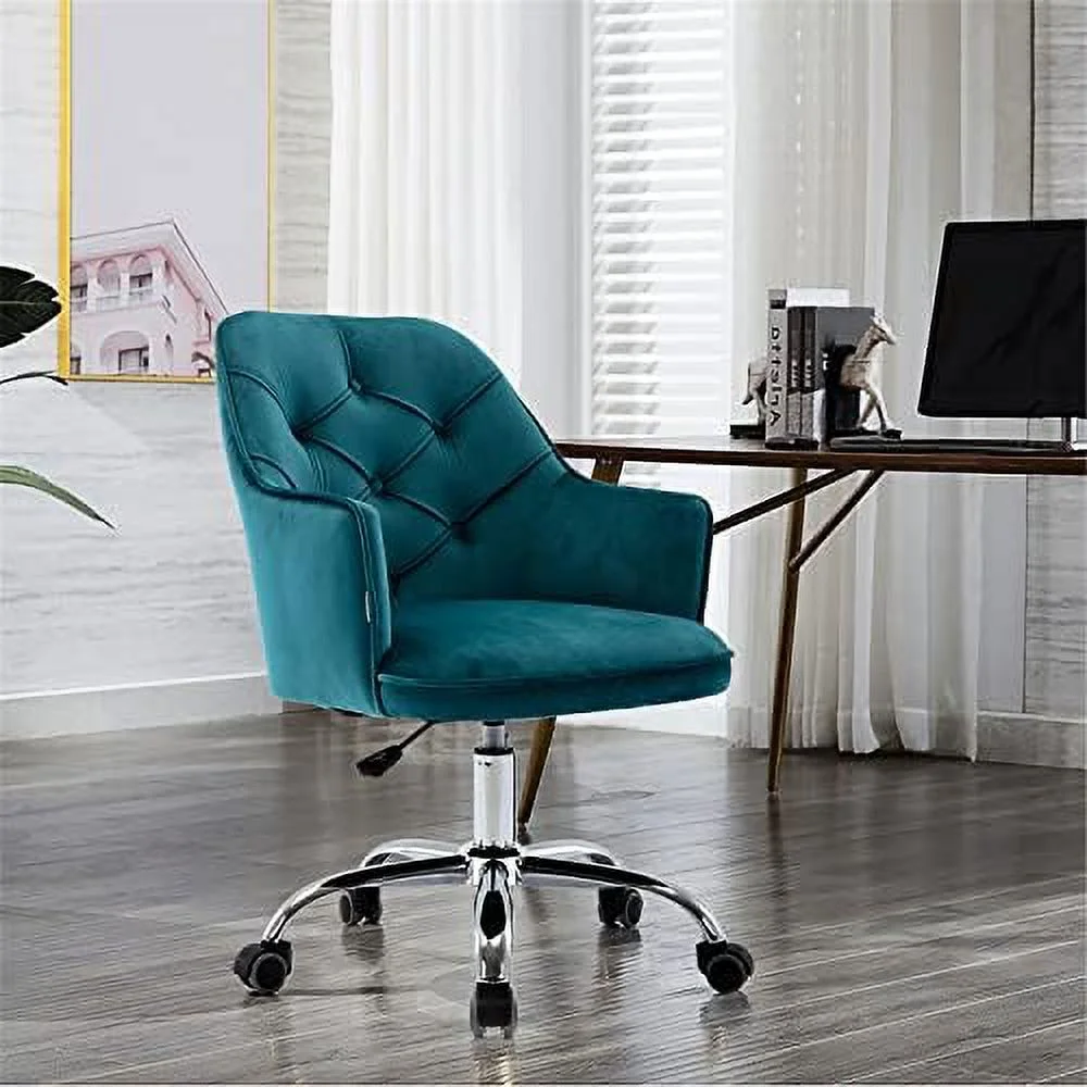 SQWCFD Velvet Desk Chair Cute Home Office Swivel Chair Upholstered Swivel Task Chair with Armrest ° Swivel Vanity Chair with Height Adjustable  Room Bedroom