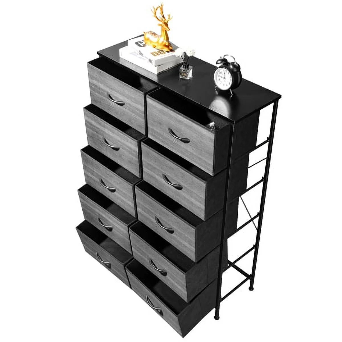 ZYJSQ Dresser with 6 Big 3 Small Drawers - Furniture Storage Tower Unit, Steel Frame, Wood Top, Easy Pull Fabric Bins, Black