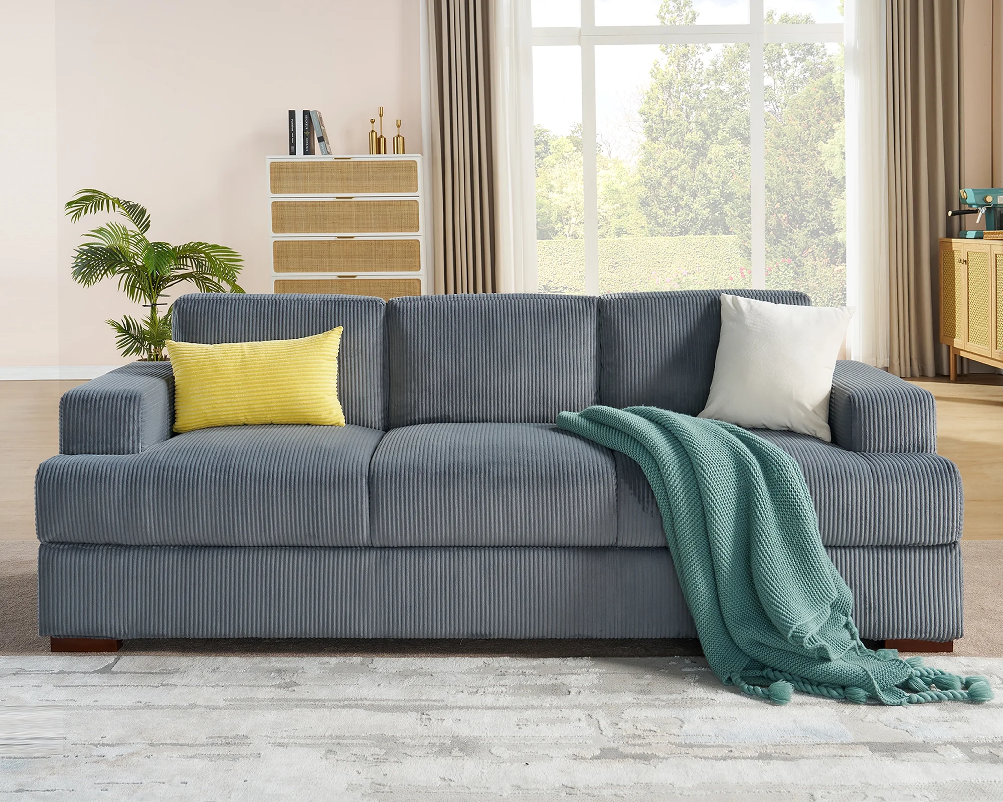 AMERLIFE 89in Couch, Comfy Sofa with Wood Legs, 3 Seater Modern Sofa- Deep Seat Couches for Living Room, Gray Corduroy