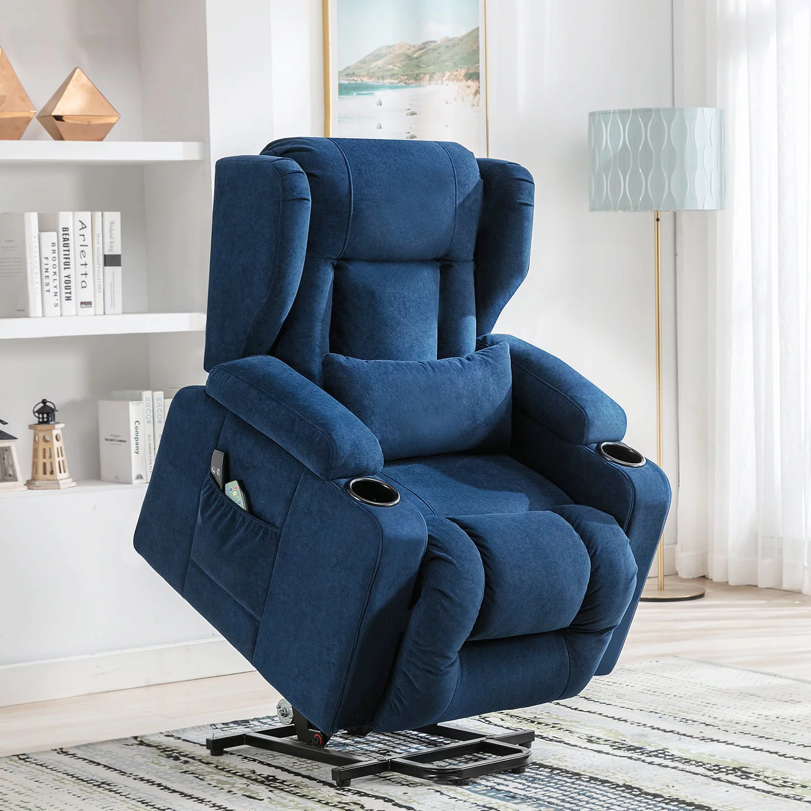 Comhoma Recliner Chair Power Lift for Elderly with Heated Massage Recliner Sofa and Infinite Electric Position, Blue