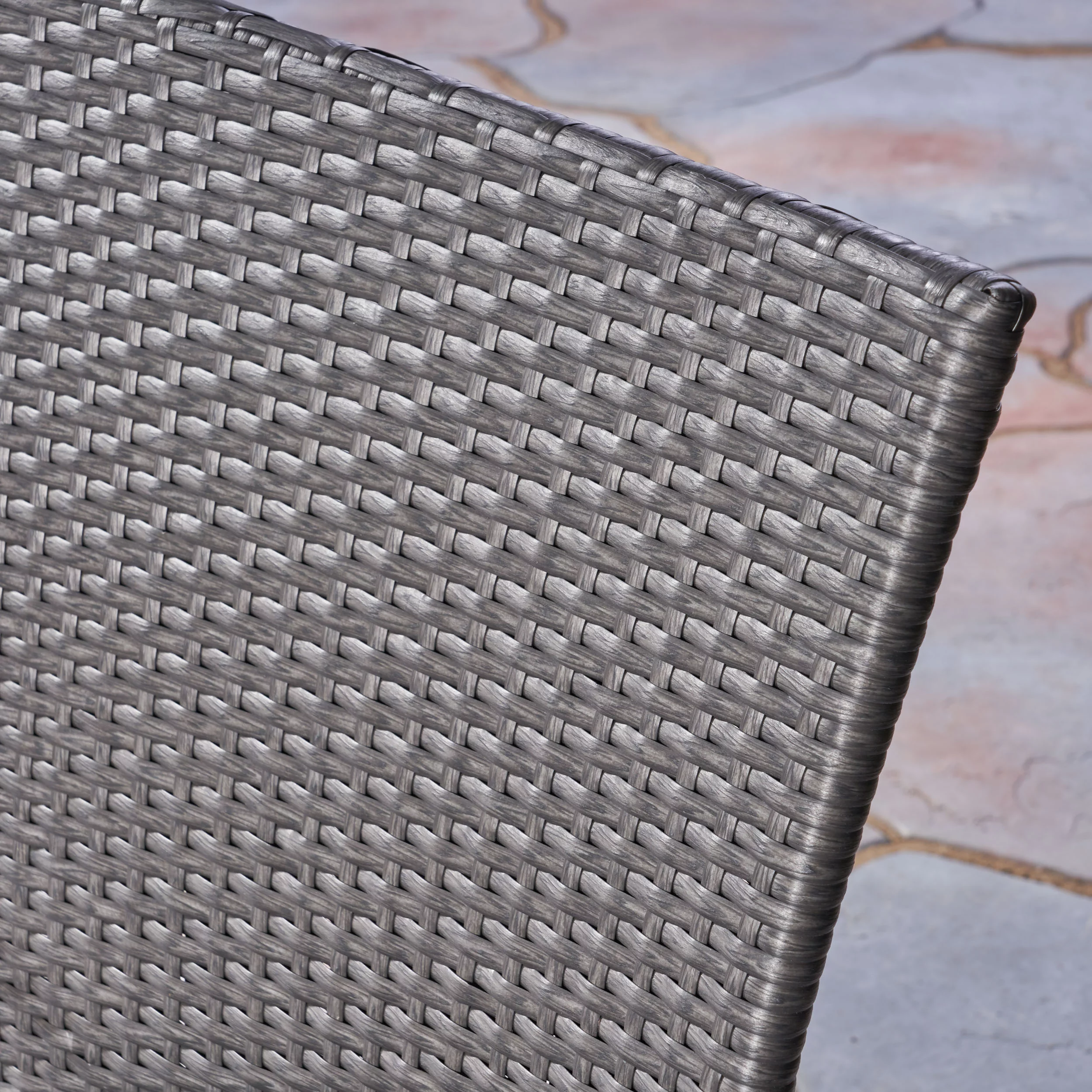 Emerson Outdoor 5 Piece Acacia Wood and Wicker Dining Set, Gray, Gray