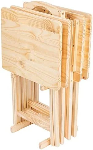 xrboomlife MFS Basics Classic TV Dinner/Snack 4 Table Set with Holder - Natural