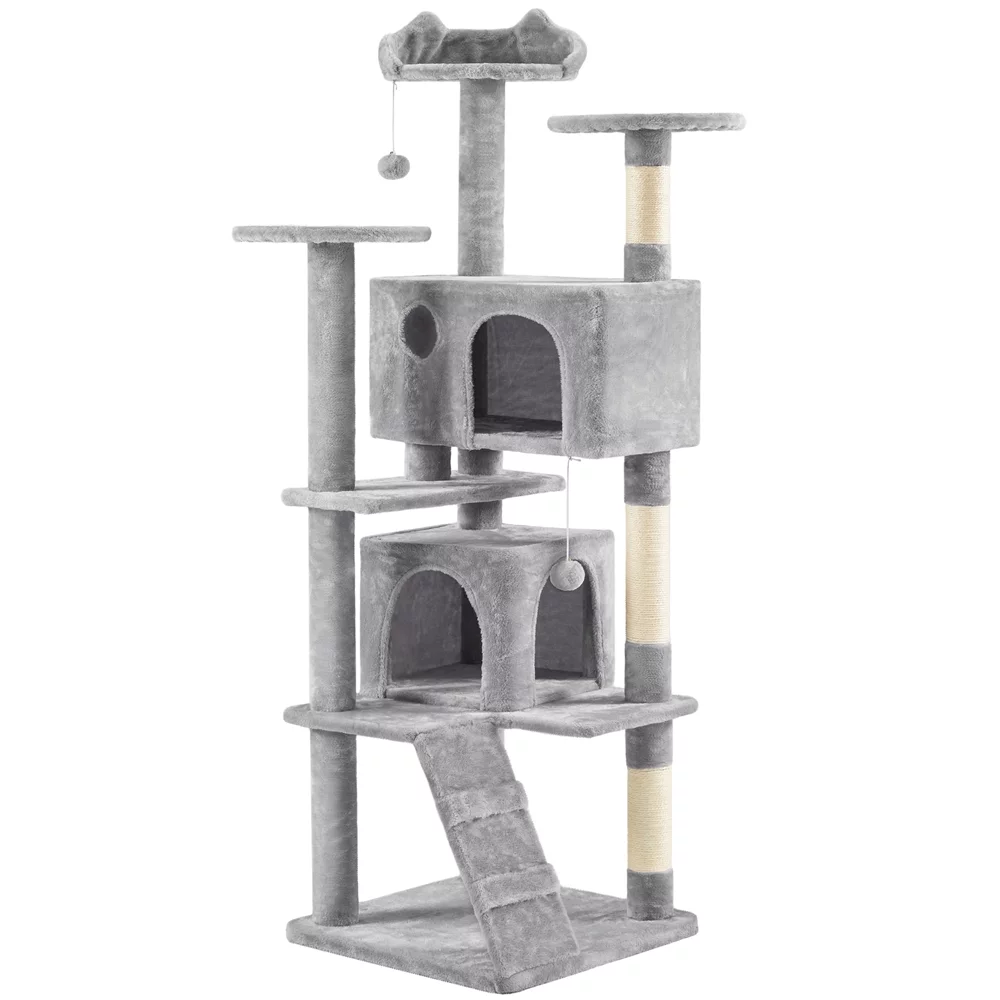 Yaheetech 70'' H Multilevel Cat Tree Tower w/ 2 Condos & 3 Platforms, Light Gray