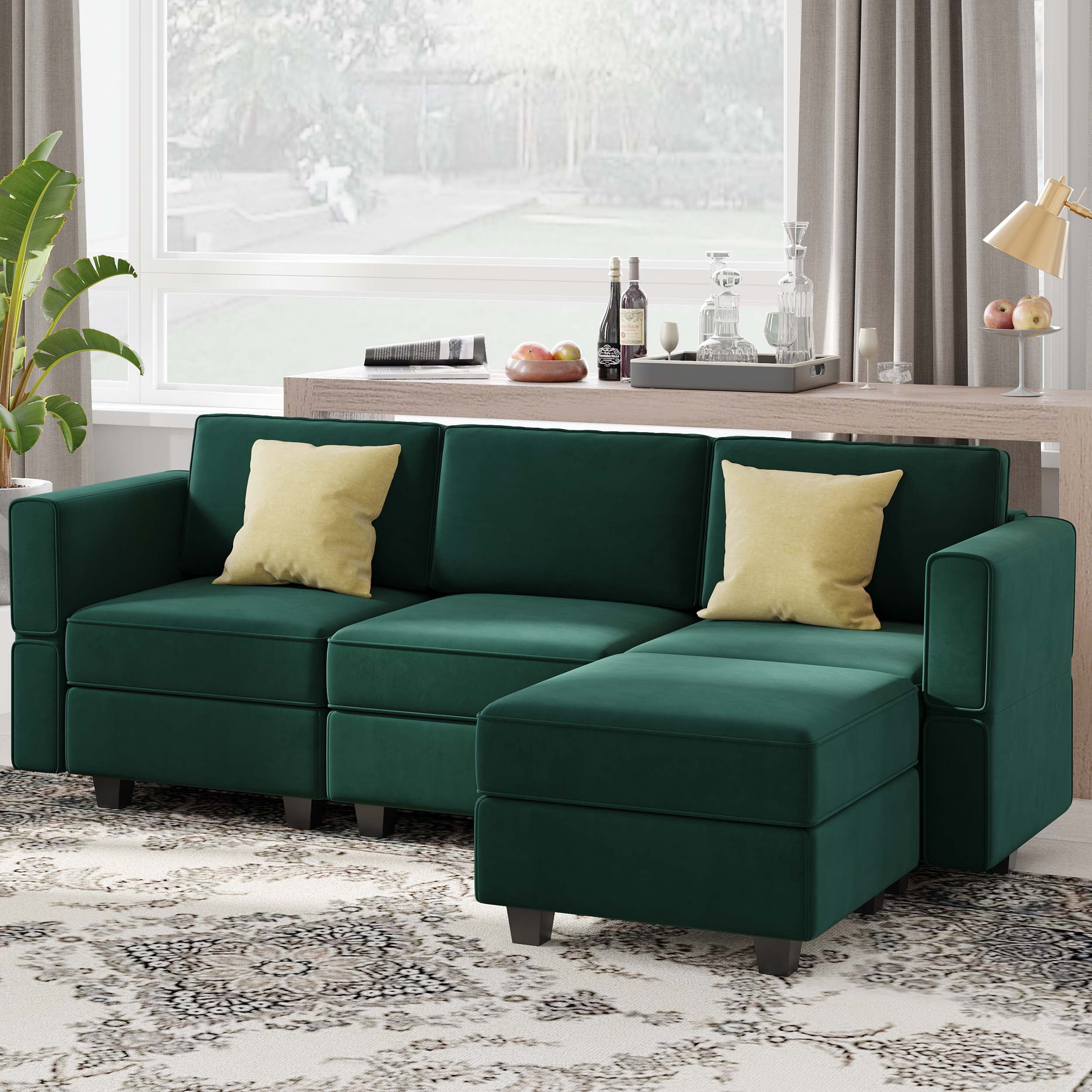Belffin Velvet L Shaped Modular Apartment Storage Sectional Sofa with Reclining Backrest 5-Pieces