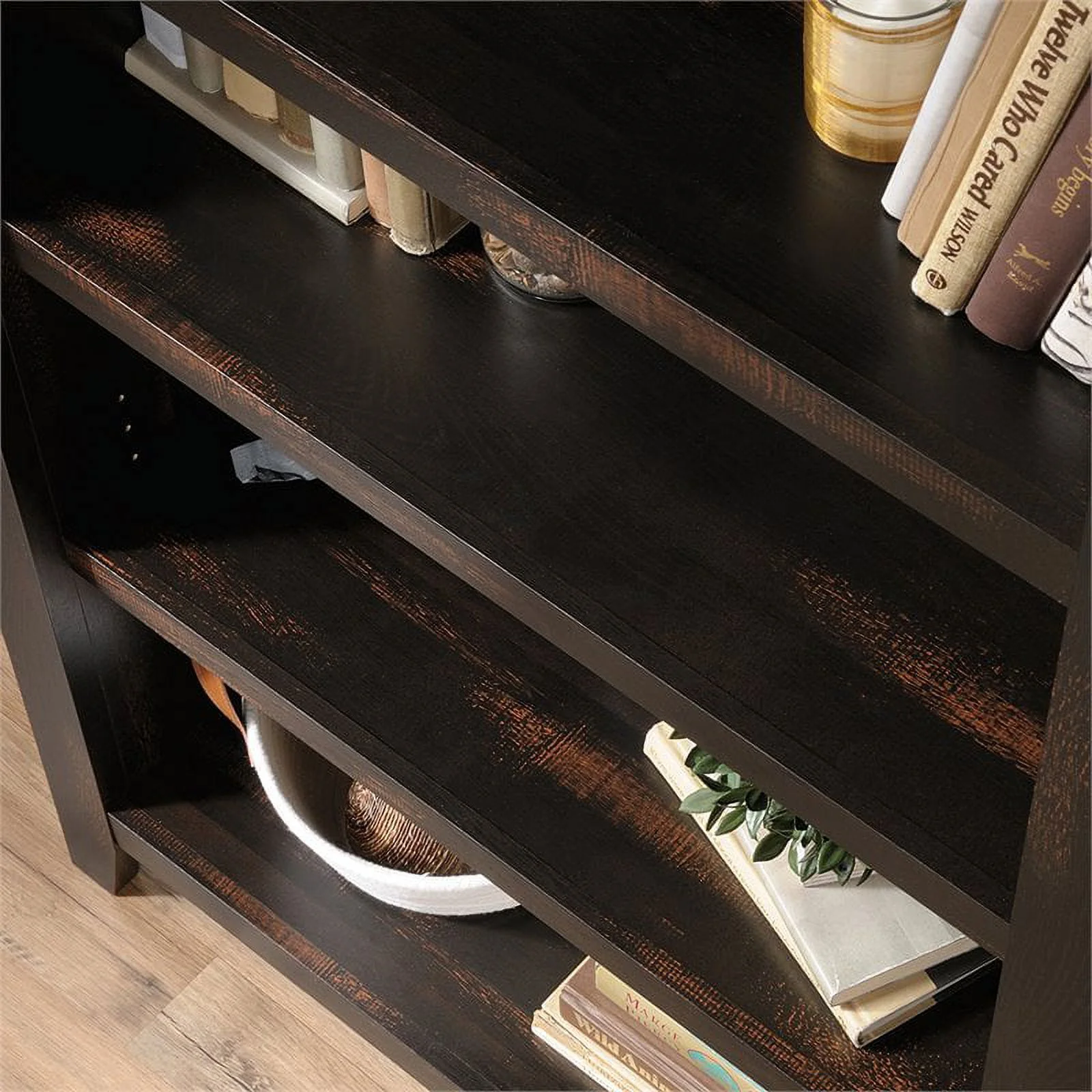 Pemberly Row Engineered Wood 5-Shelf Bookcase in Char Pine