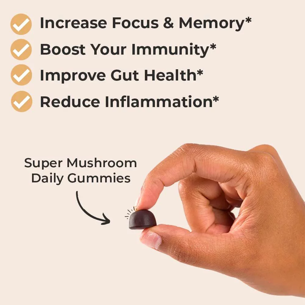 Auri Super Mushroom Gummies - All-in-One Daily Supplement Gummy - 12 Mushroom Blend with Chaga, Lions Mane, Reishi, Cordyceps - Boost Your Immunity, Focus, Energy, Mood - 60 Gummies