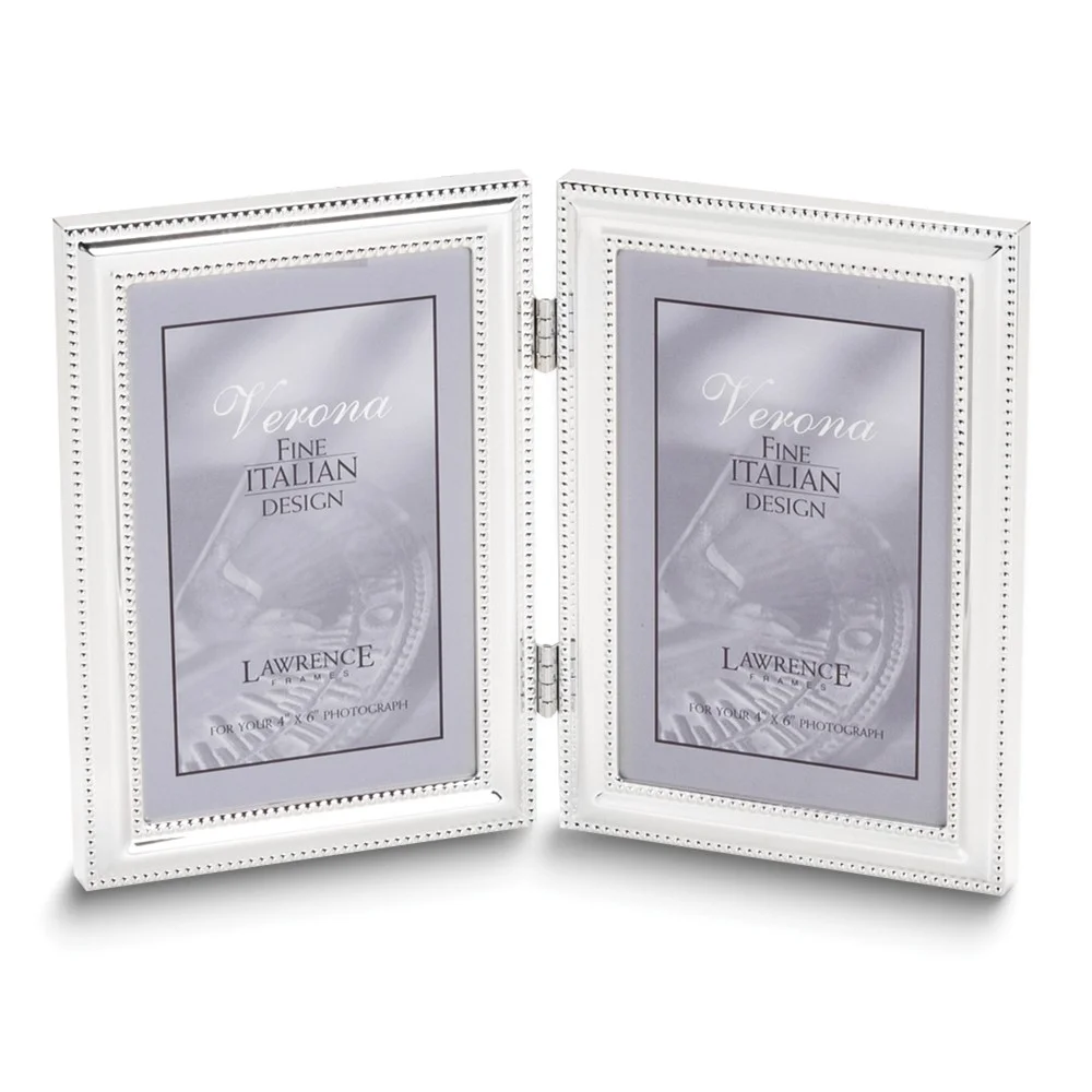 Silver-plated Portrait Hinged Beaded Edge Double 4x6 Photo Frame QGP5948
