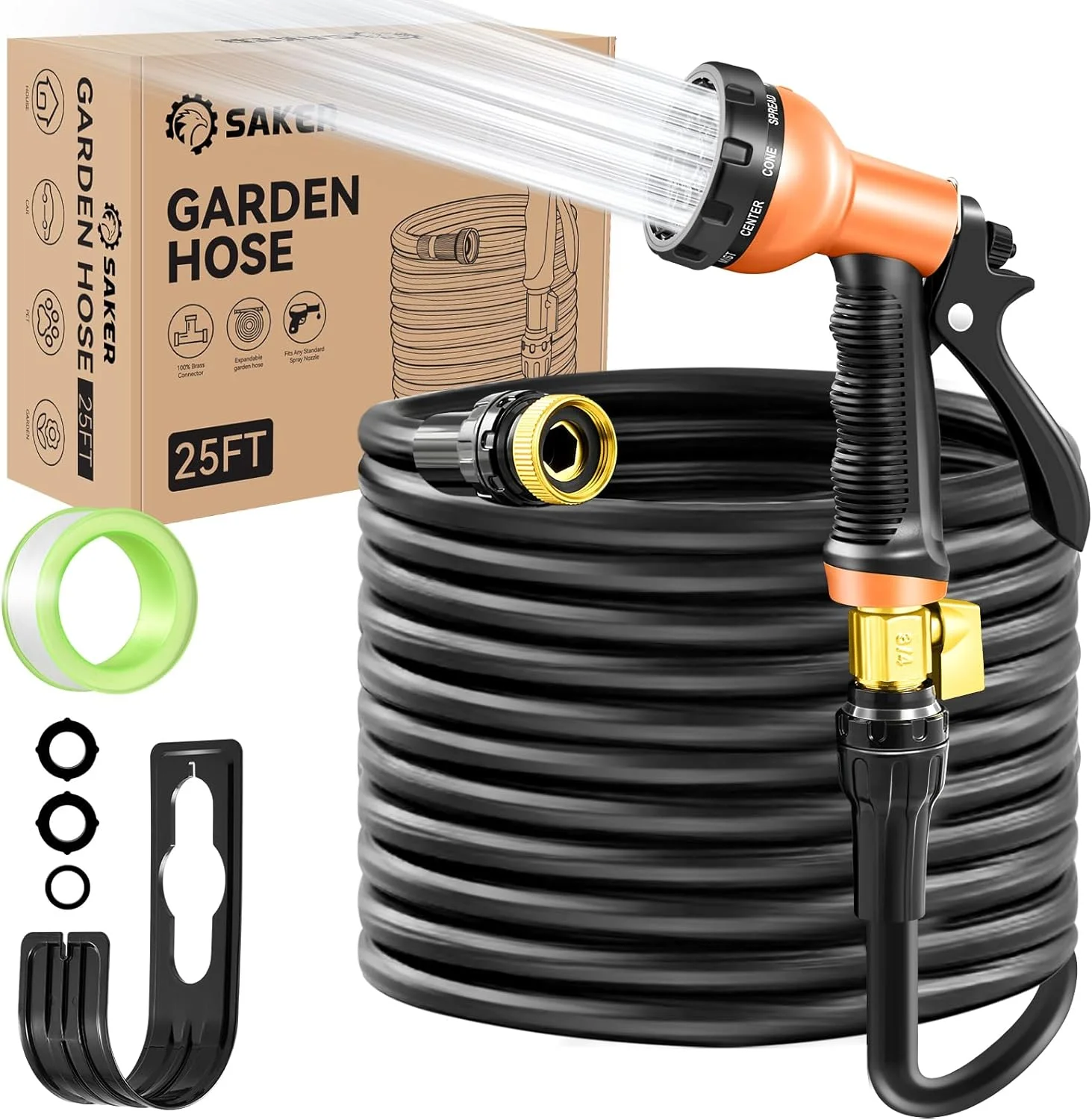 Saker Garden Hose, Expandable Water Hose with 10 Functions Spray Nozzle, Flexible Hose with 3/4