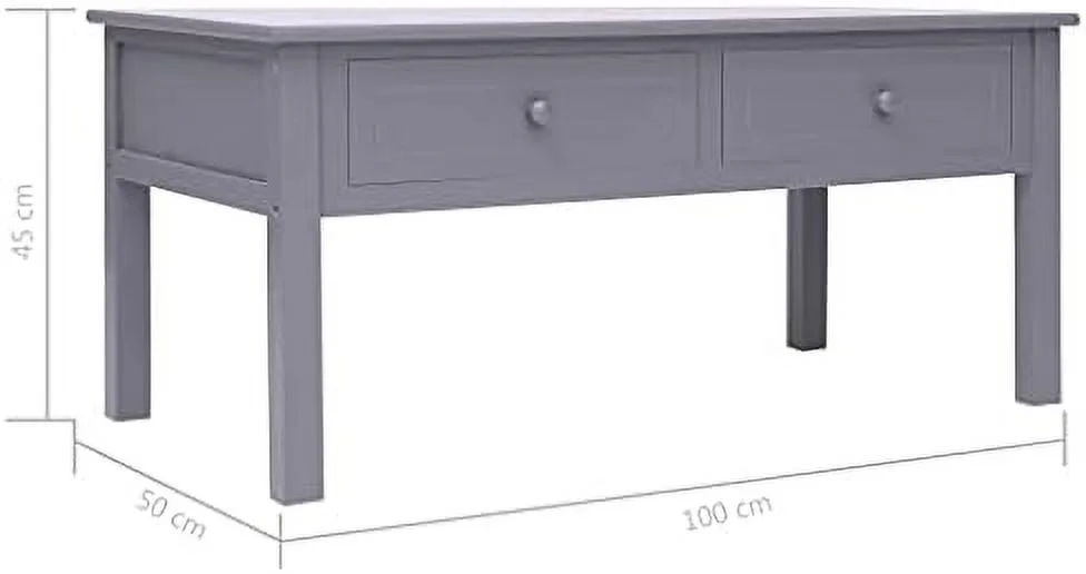 TJUNBOLIFE Wood Coffee Table with 2 Drawers - Gray Paulownia and Poplar  - Scandinavian and Farmhouse Style