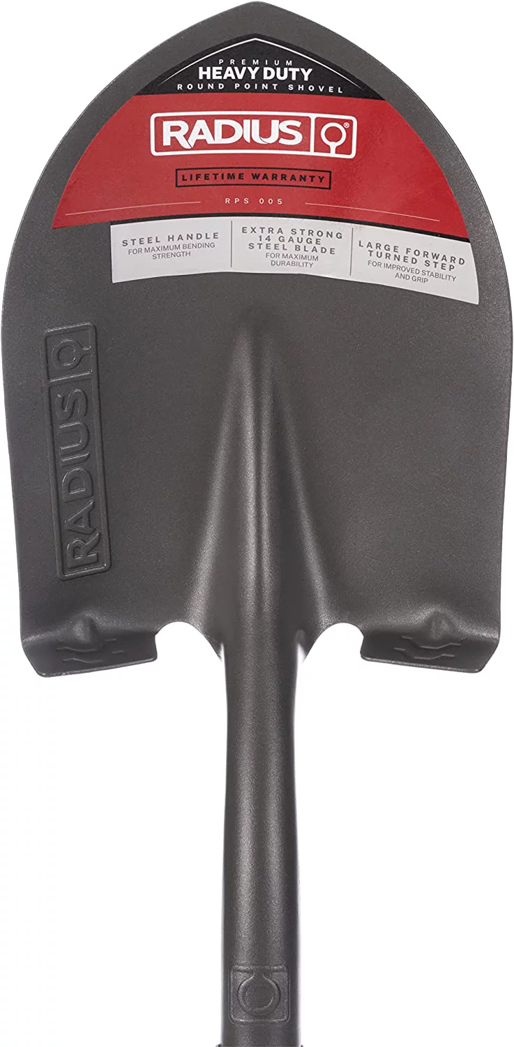 Radius Premium D-Handle Round-Point Shovel, Steel Shaft