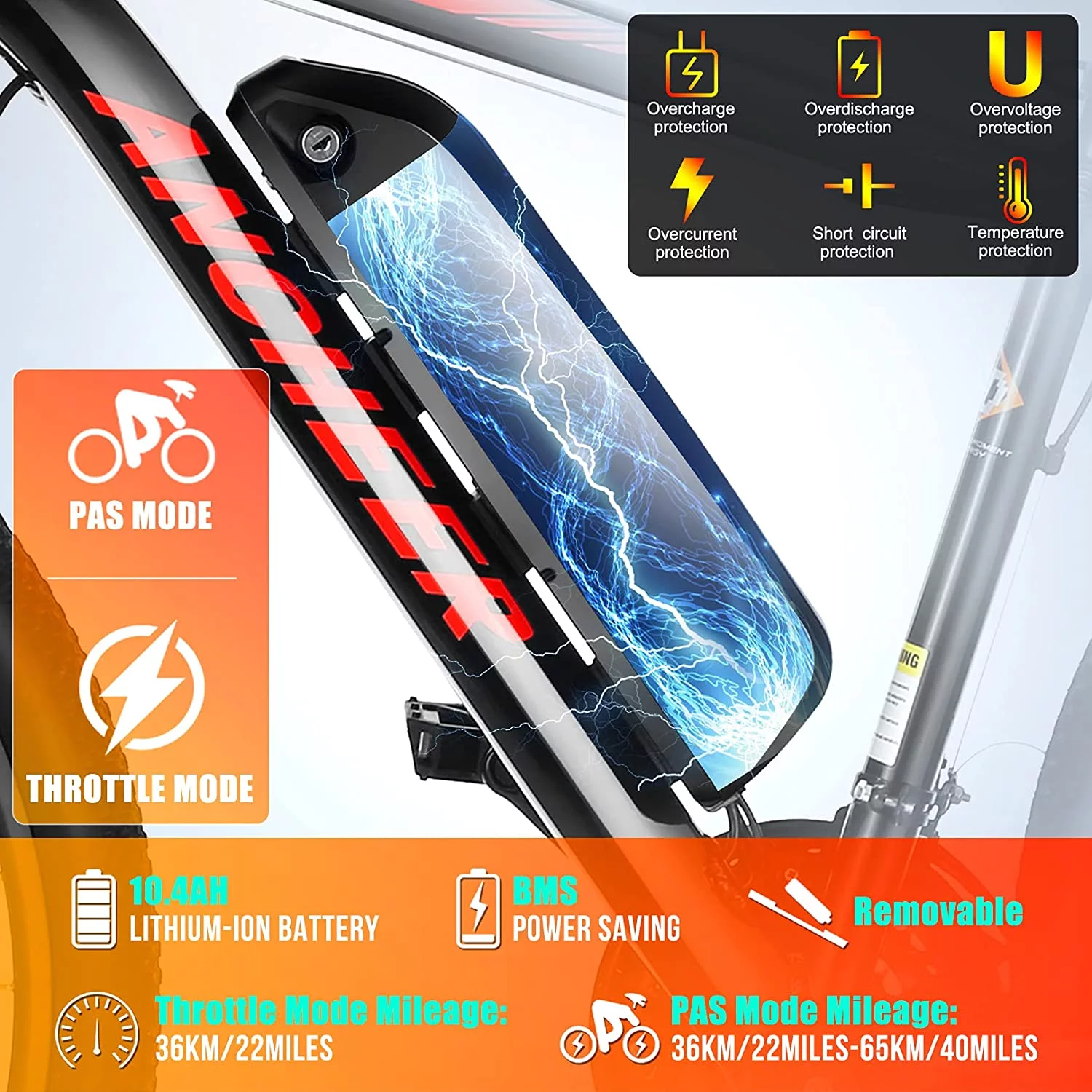 Generic 26 In. 350W Electric Mountain Bike Adult Bicycle, Shimano 21 Speed Commuter Ebike with Removable 10.4Ah Lithium-Ion Battery, 20MPH, Dual Disc Brakes, Red