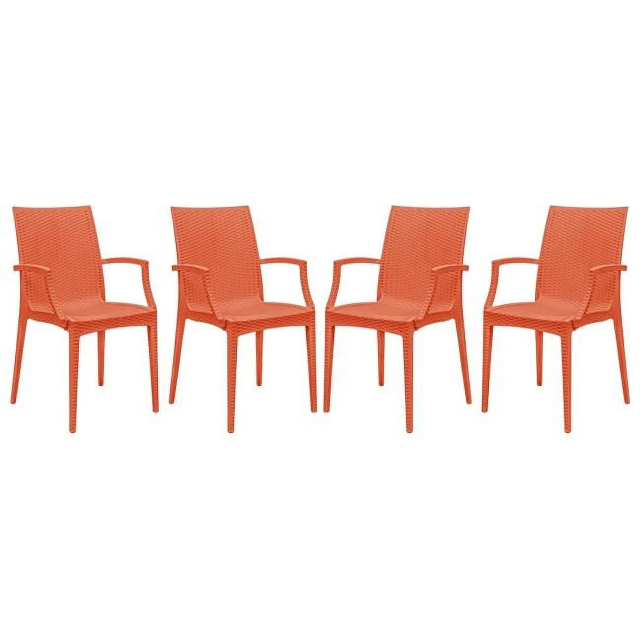 Weave Mace Indoor & Outdoor Chair with Arms, Orange - Set of 4