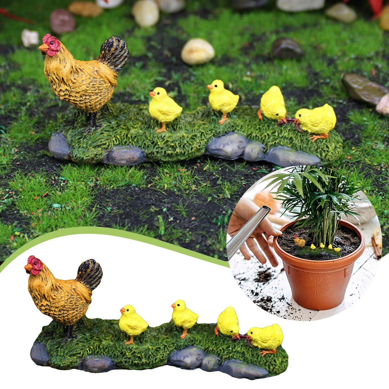 SIfdSeng Outdoor Table Decor for Patio White Cute Cartoon Resin Chicken Miniature Ornament Table Centerpieces for Dining Table Long