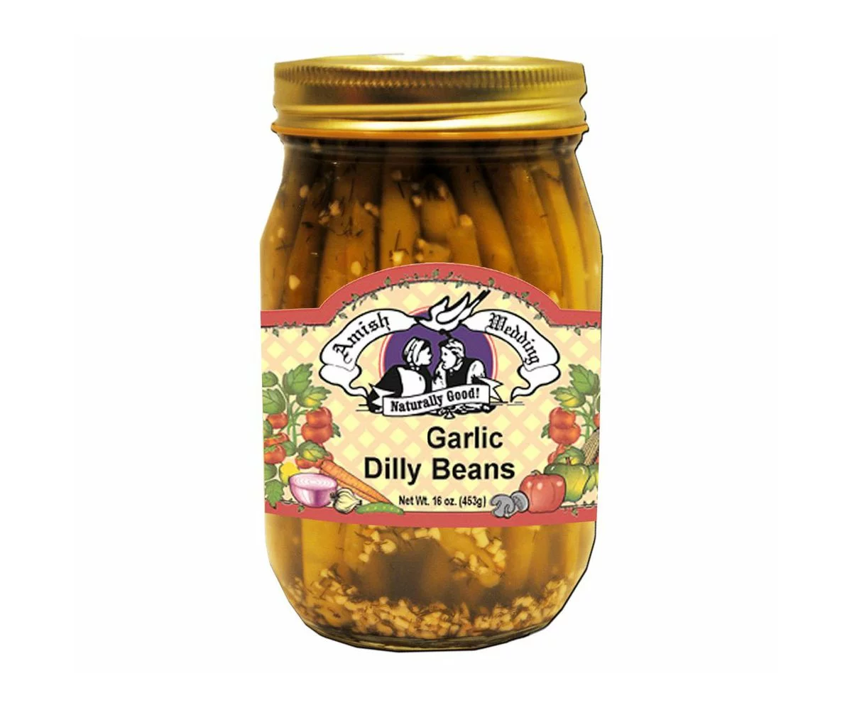 Amish Wedding Foods Pickled Garlic Dilly Beans, 2-Pack 16 oz. Jars