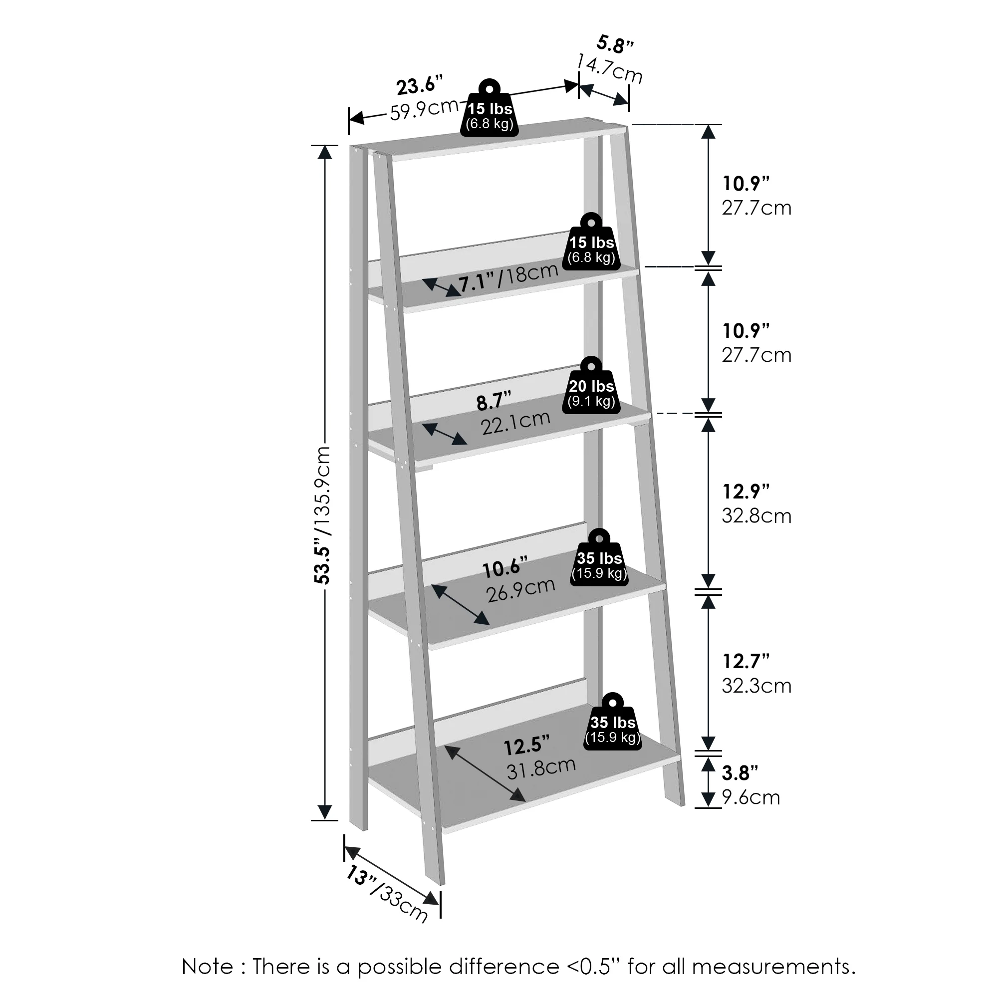 Furinno Ladder Bookcase, Bookshelf, Display Shelf, 5-Tier, Espresso