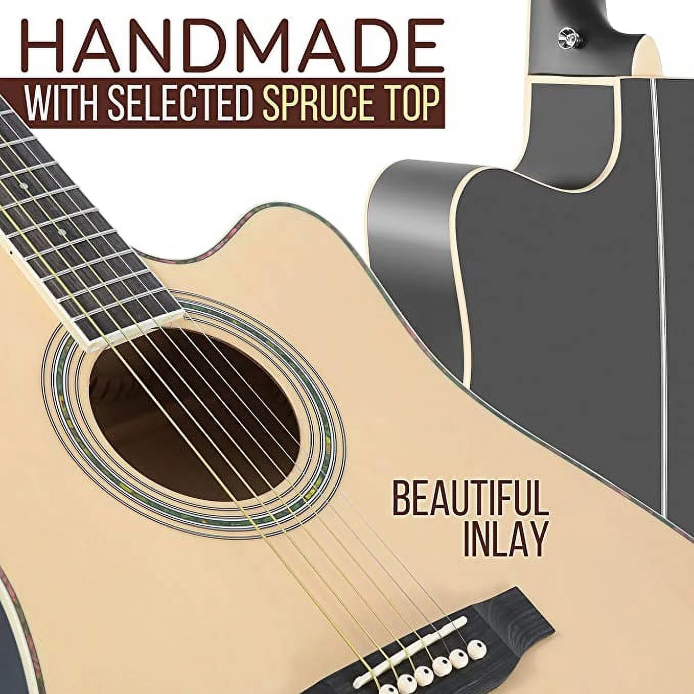 Pyle Acoustic Electric Cutaway Guitar 3/4 Scale 36” Steel String Spruce Wood W/ Gig Bag, 4-Band EQ