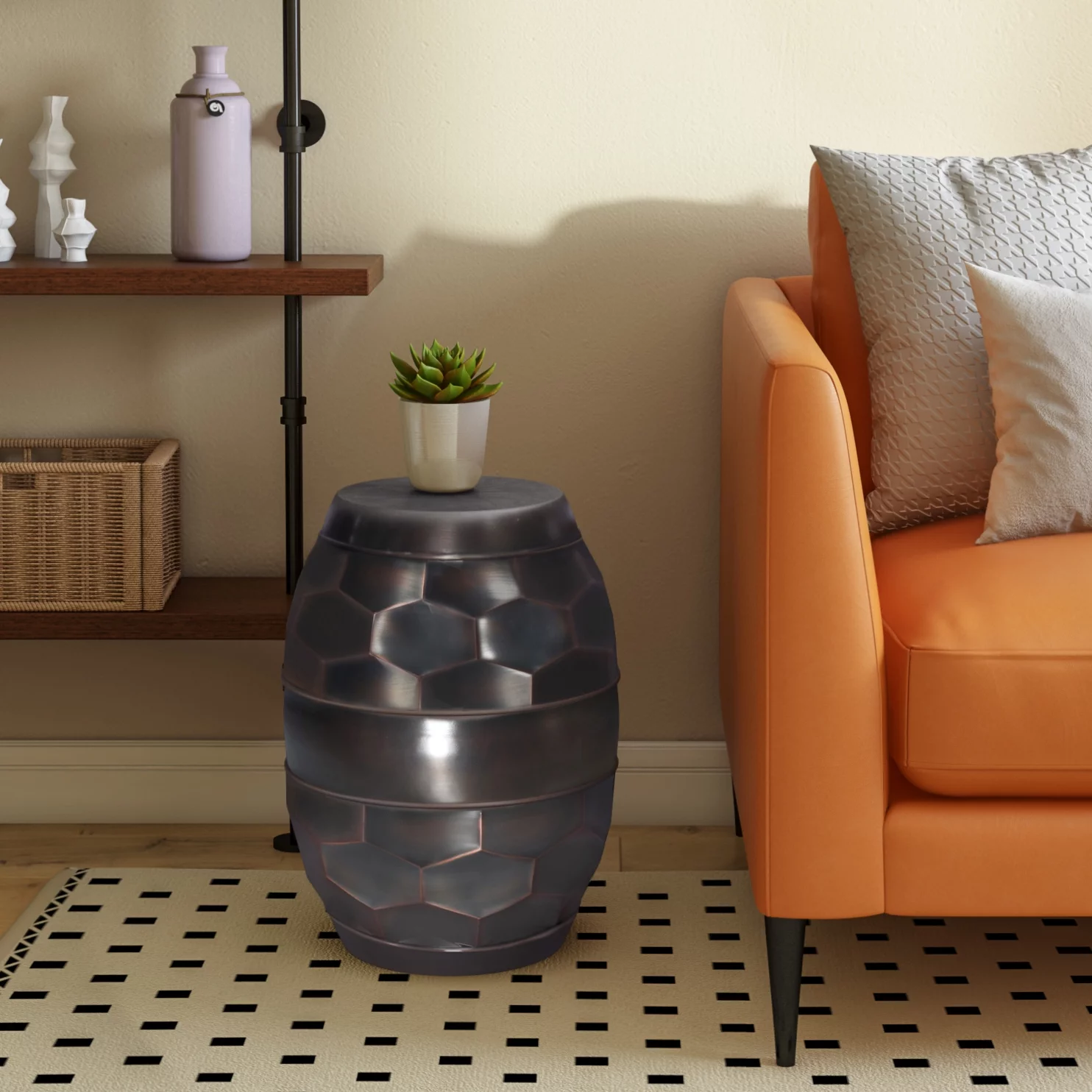 Simpli Home Reeva Side Table in Antique Copper