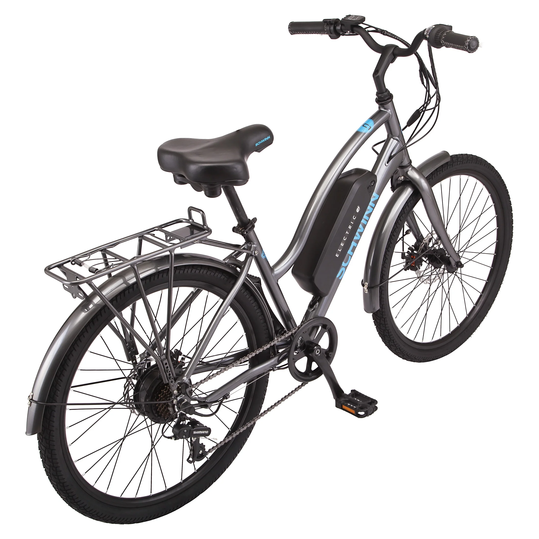 Schwinn 26-in. EC1 Low Step Unisex Cruiser Electric Bike for Adults, Throttle, Gray Ebike, 250w Motor