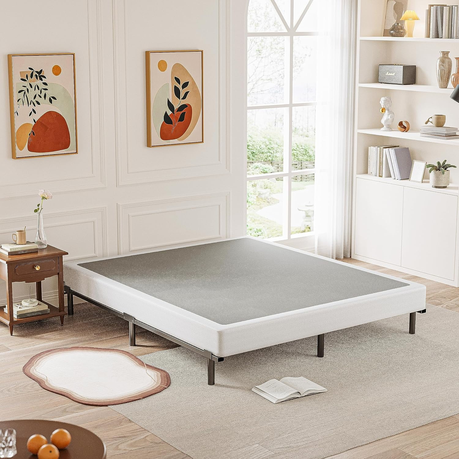 YILAN Box Spring Queen，5 Inch Metal Box-Spring Only, Mattress Foundation, Heavy Duty Structure with Fabric Cover Metal Frame, Noise Free, Non-Slip, Easy Assembly