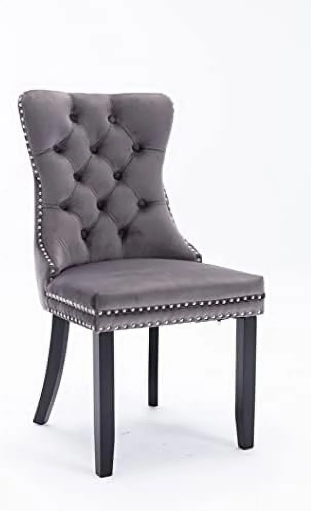 TJUNBOLIFE Velvet Dining Chairs   Upholstered Accent Chairs with Wooden Legs  Silver Nailhead Trim  Back Ring Pull and Button Tufted  Seat Height 20"  Burgundy