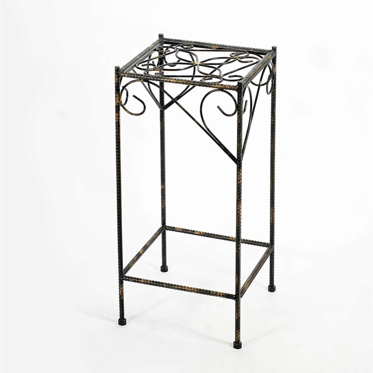 Benjara Scrolled Metal Frame Plant Stand with Square Top, Large, Black