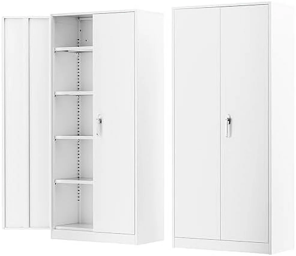 JYHOME Metal  Cabinet  72" Black Locking  Cabinets with Doors and 4 Shelves  Tall Tool  Cabinet for Garage  Steel Lockable File Cabinet Metal Locker for Home Office  Classroom