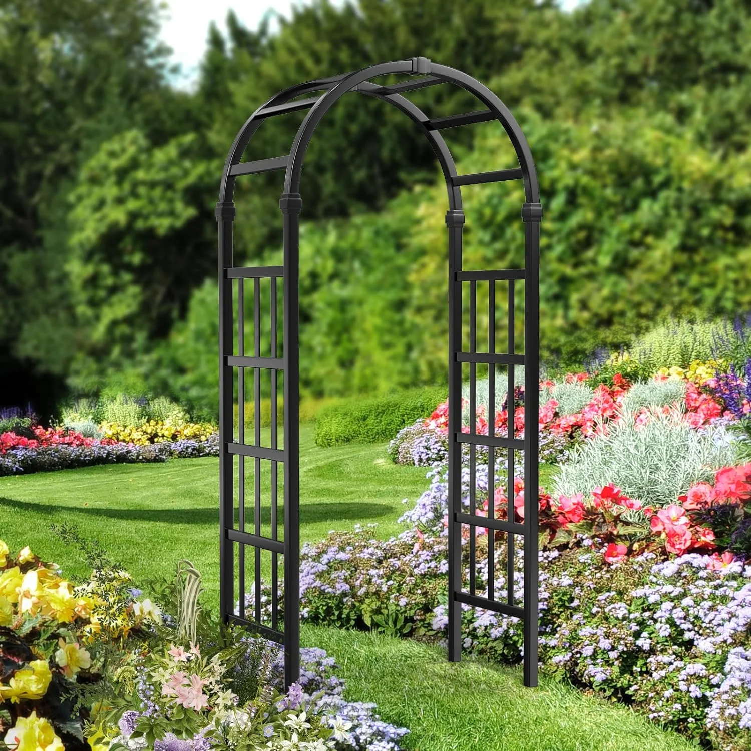 Vinyl Garden Arbor, PVC Wedding Arch for Ceremony Party, Garden Trellis for Climbing Plants Outdoor, Arch Backdrop Stand for Garden, Backyard, Lawn (Black)