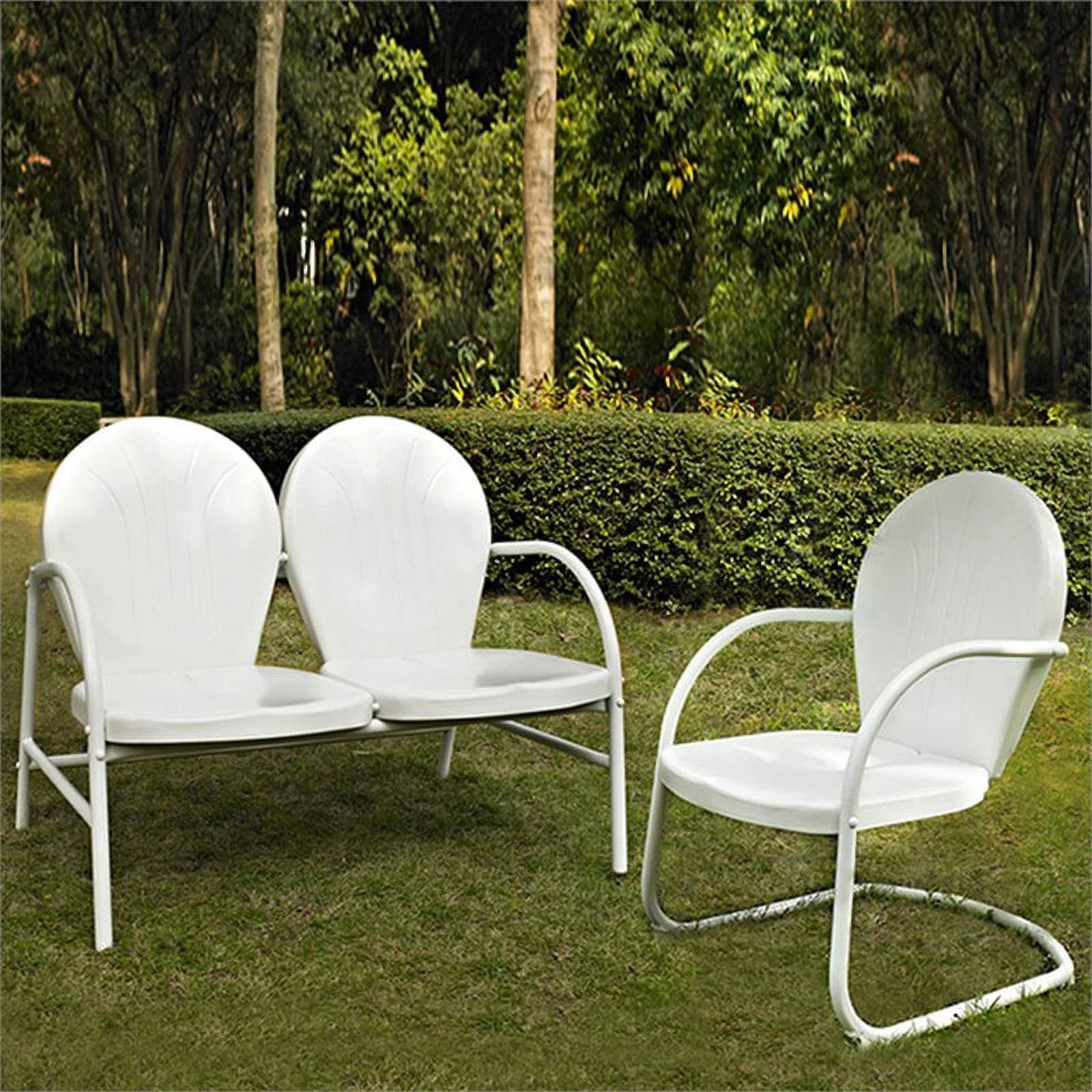 Kingfisher Lane Modern 2 Piece Metal Patio Sofa Set in White