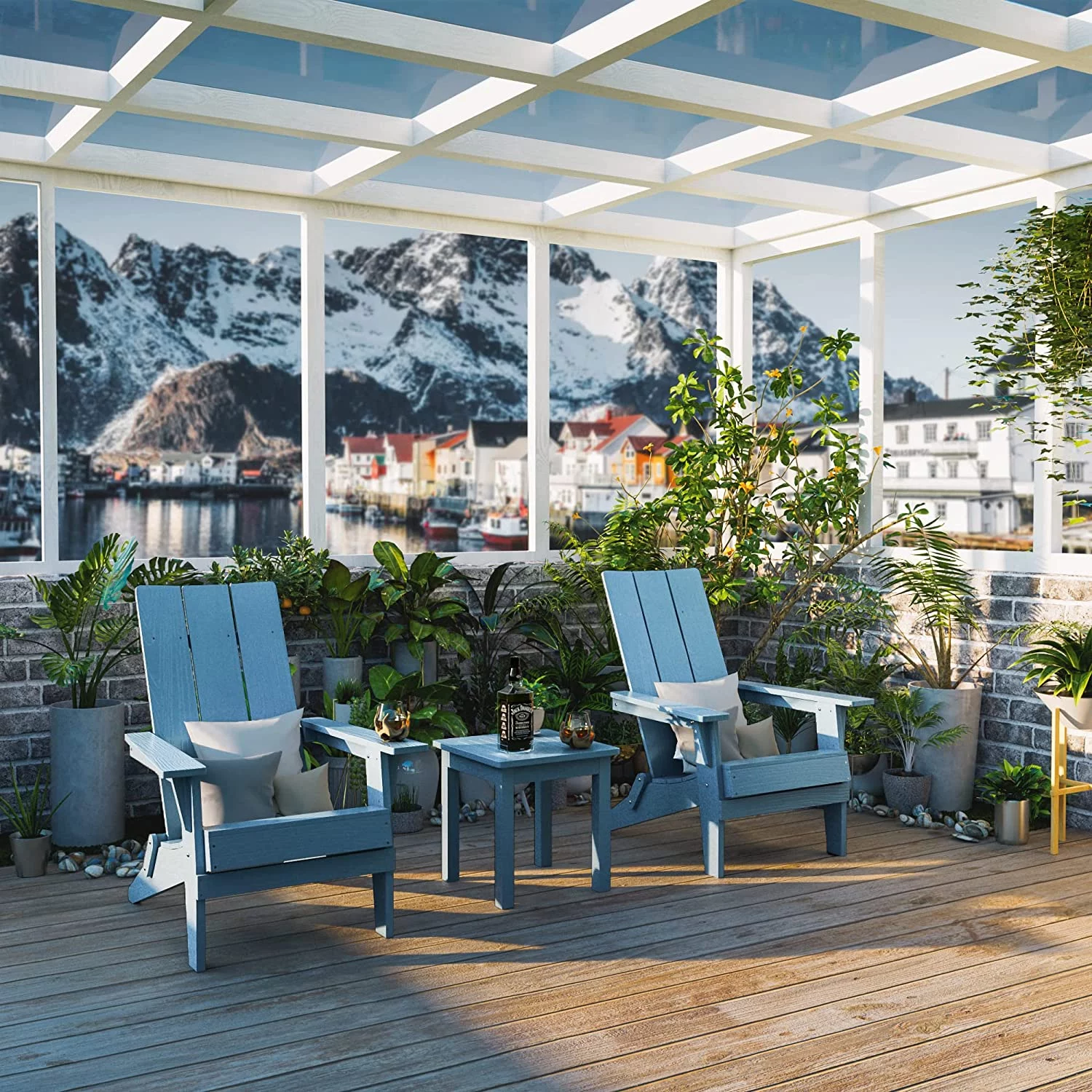 Modern Folding Adirondack Chair Plastic, 1s Expand/Store Upgrade Unlocked Weather-Resistant-Baby Blue