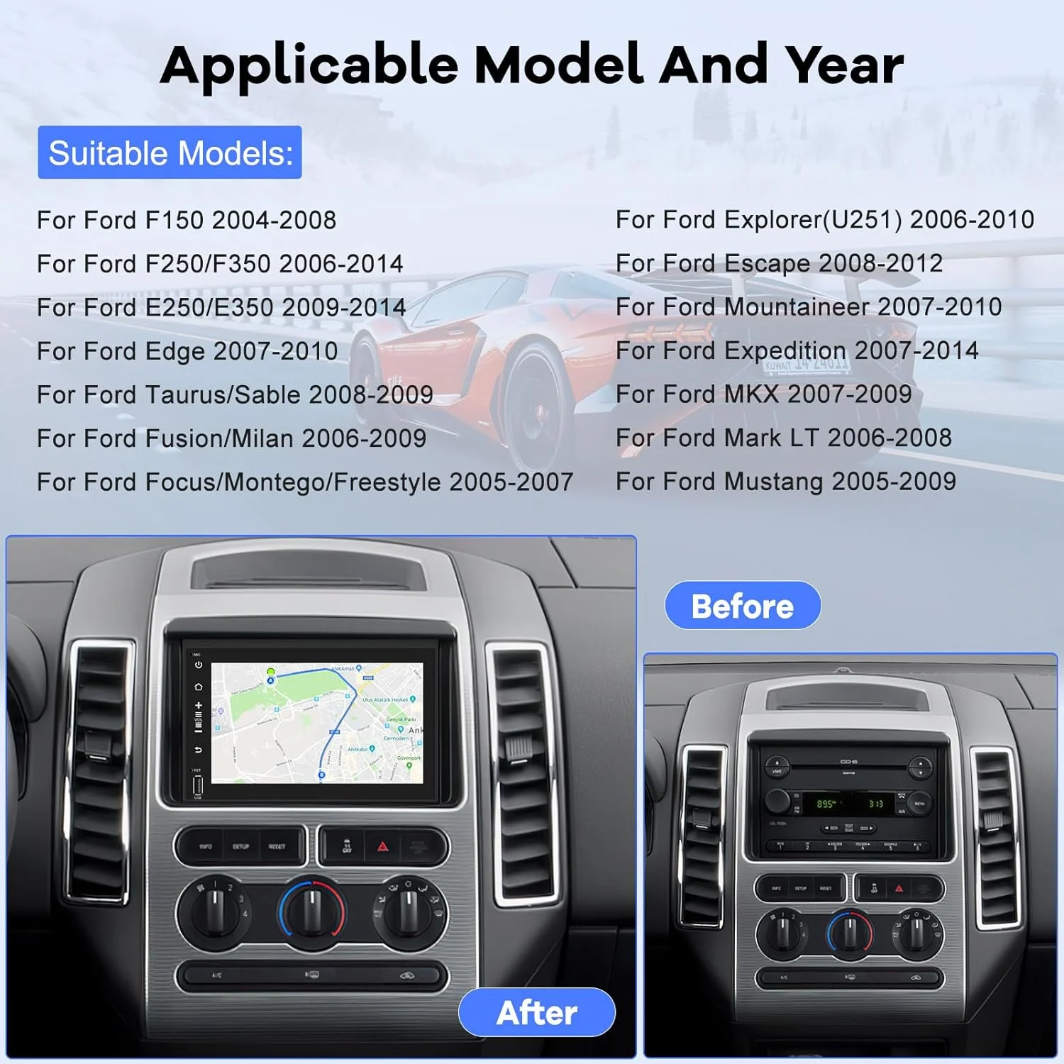 THONZER Android Car Radio for Ford F150 F250 F350 Fusion Edge Explorer Taurus Freestar, [1G+16G] 7 inch Touch Screen Stereo, Bluetooth/SWC/EQ Audio/1080P +Backup Camera