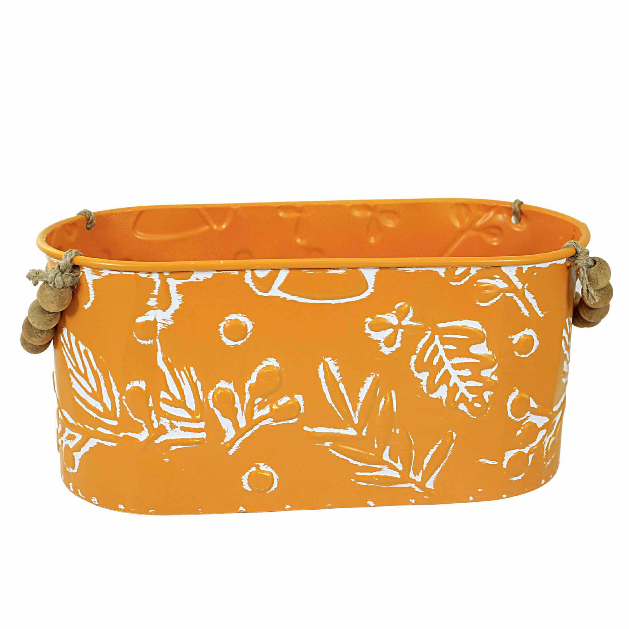 Ganz Embossed Fall Leaves Oval Planter With Wood Beaded Handle (2 Pc. Set)