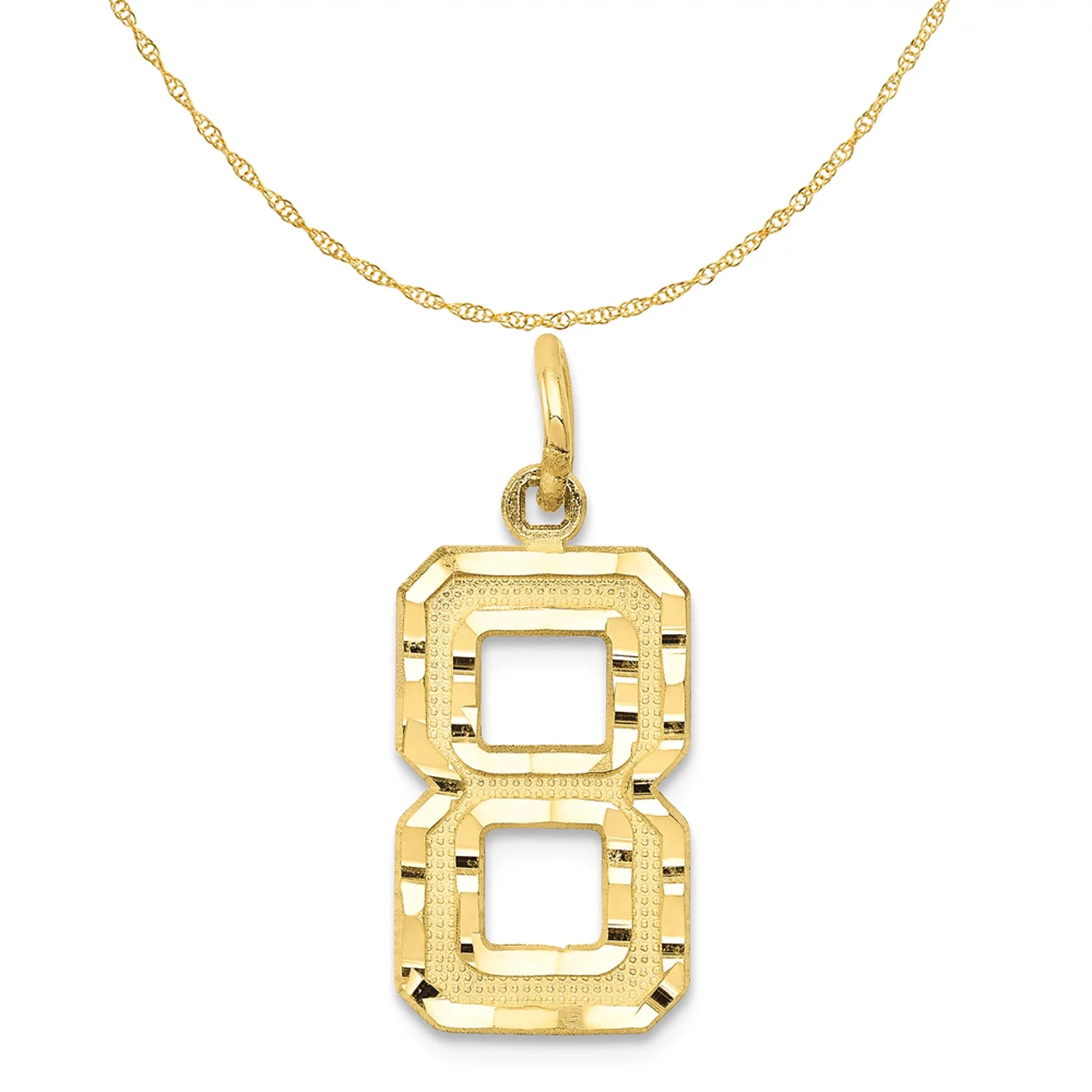Carat in Karats 10K Yellow Gold Casted Medium Diamond-Cut Number 8 Pendant Charm (22mm x 9mm) With 14K Yellow Gold Lightweight Rope Chain Necklace 20''