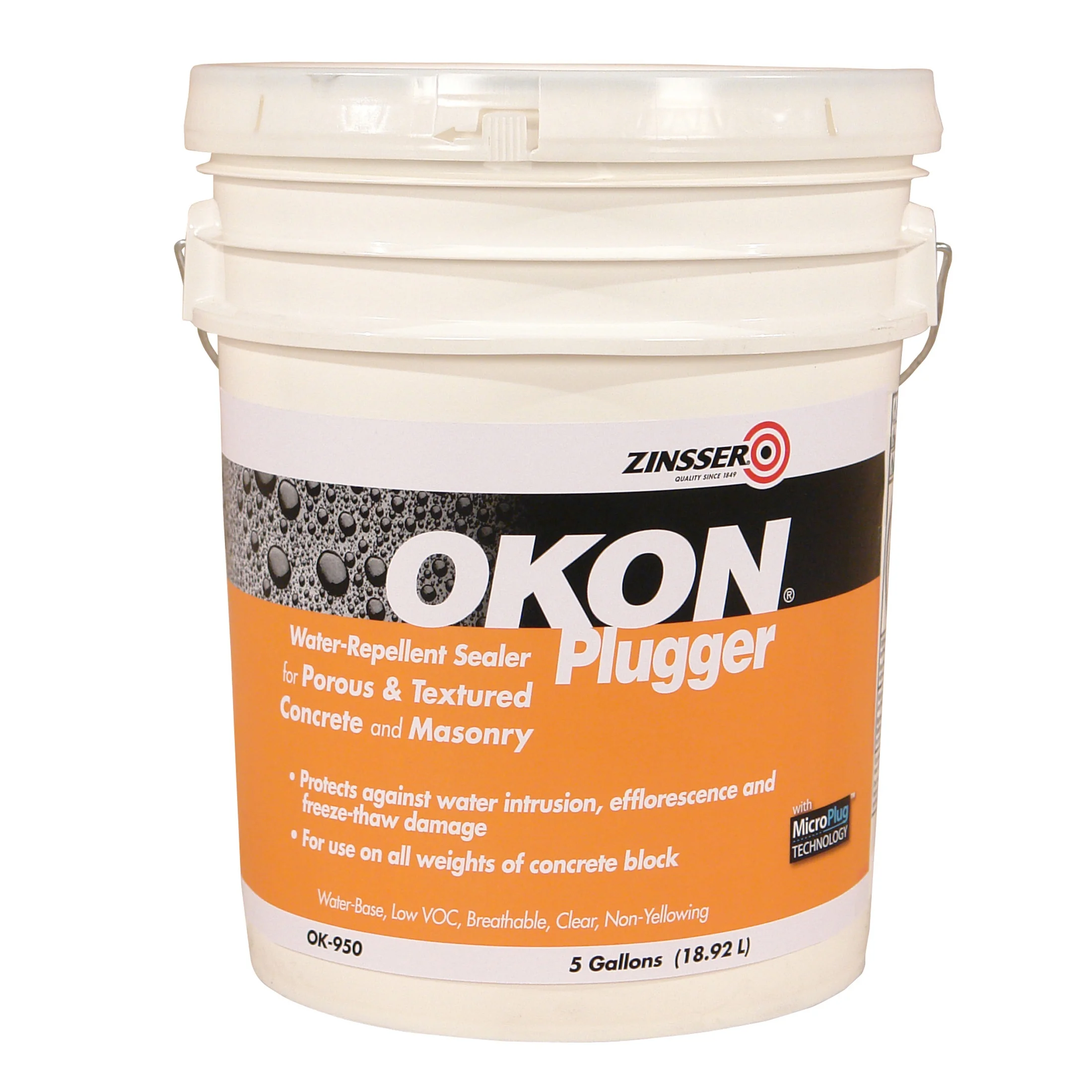 Clear, Zinsser Okon Plugger Concrete and Masonry Water Repellent Sealer - OK950, 5 Gallon- 1 Pack