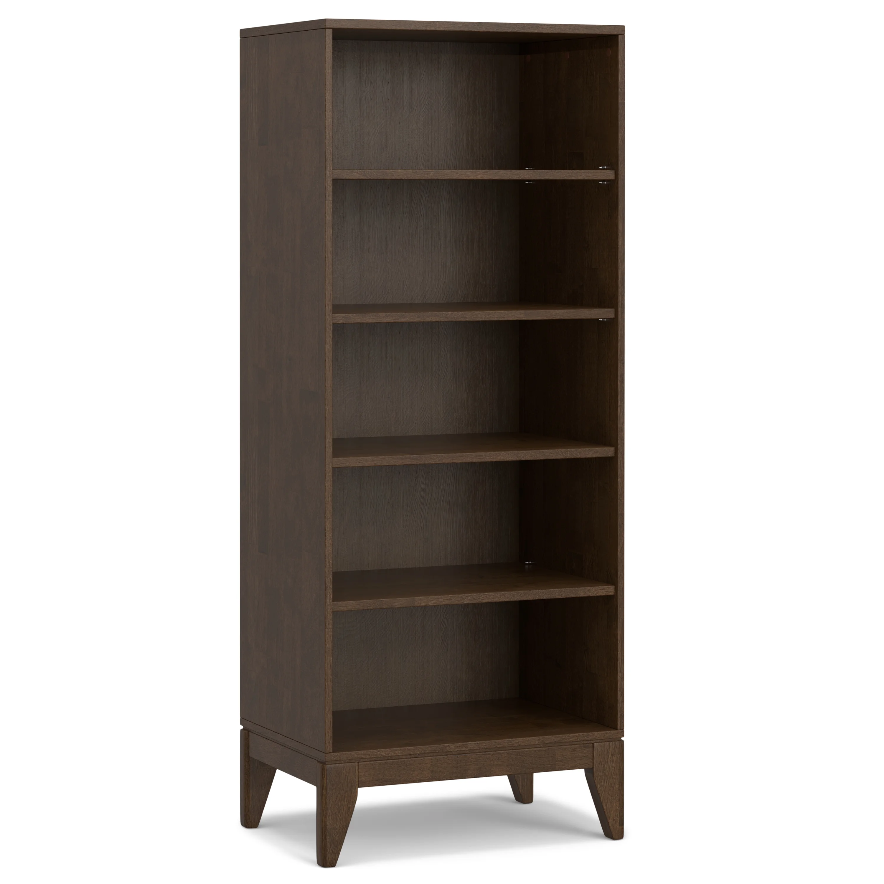 Simpli home Harper SOLID HARDWOOD 66 inch x 24 inch Mid Century Modern 5 Shelf Bookcase in Walnut Brown