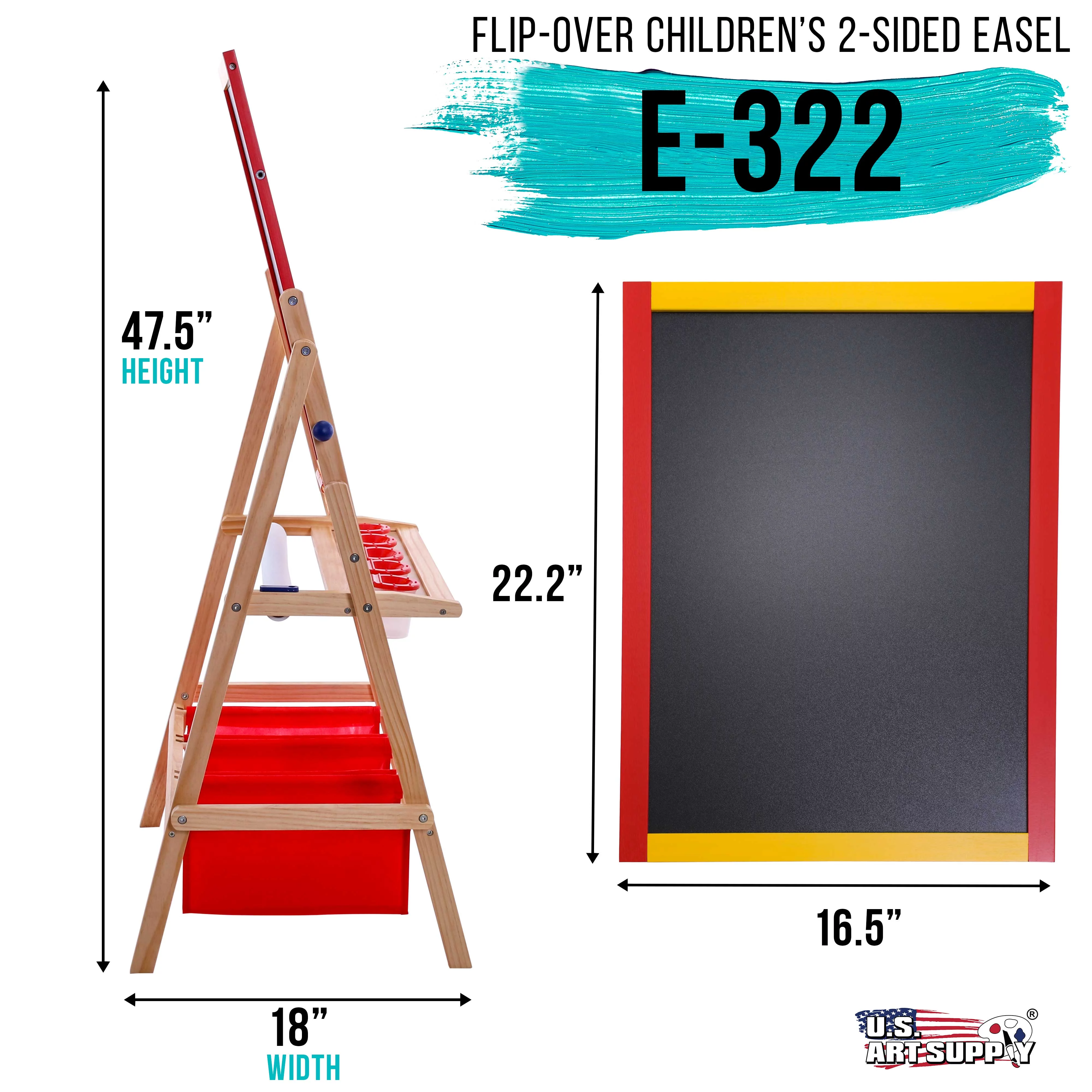 US Art Supply Children's Paint & Drawing Kids Art Easel Flip-Over Chalk & Dry Erase Board Bins