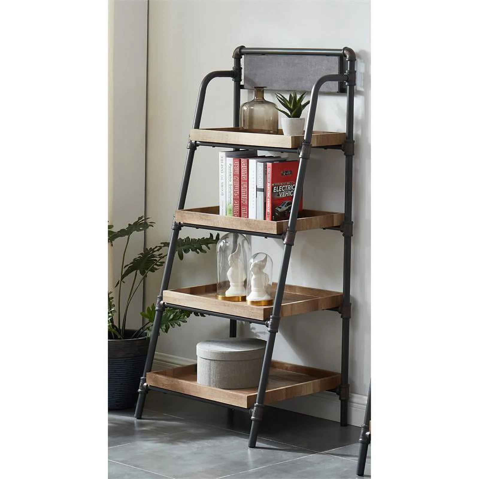 Bowery Hill Industrial Metal 4-Shelf Bookcase in Sand Black Finish