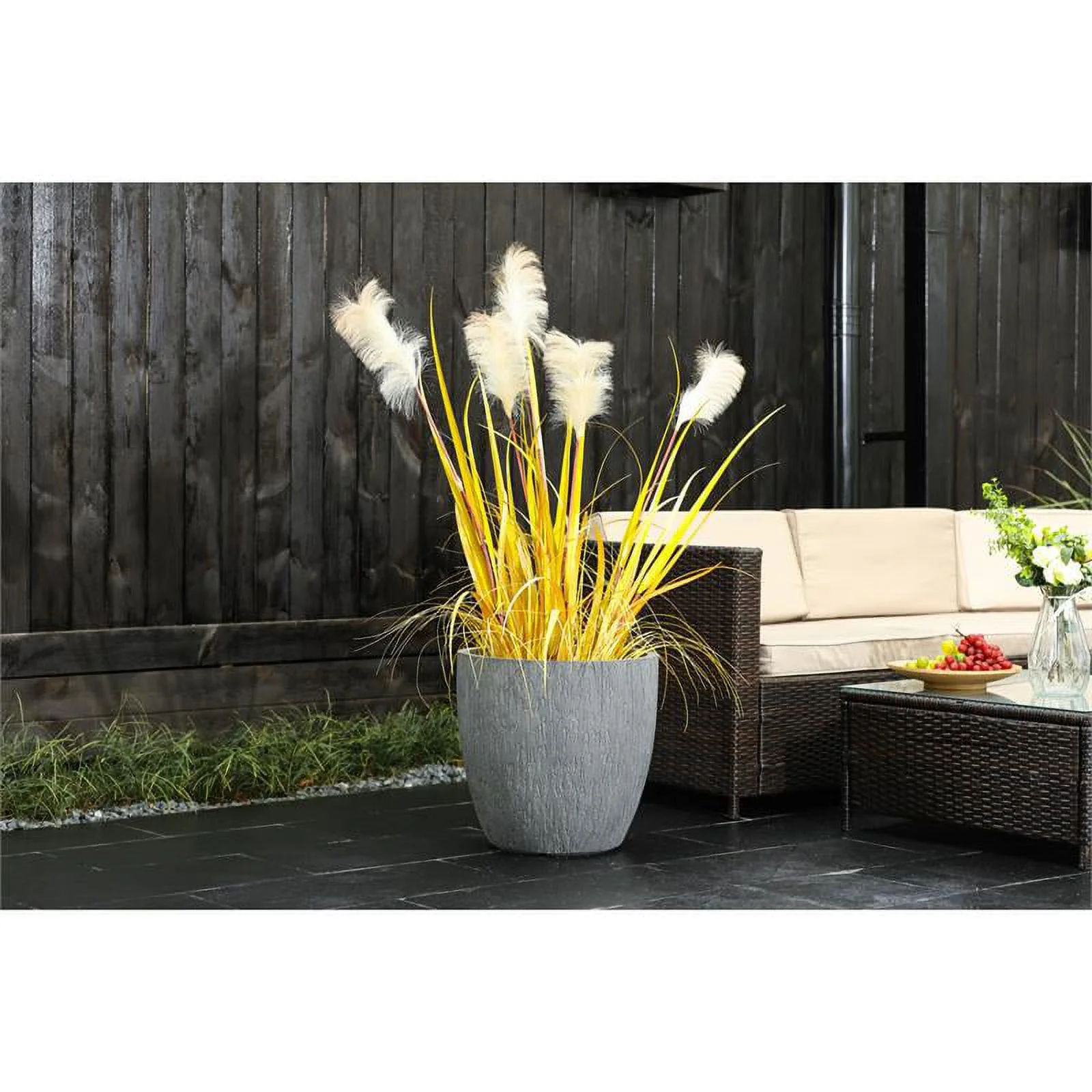 LuxenHome Gray MgO 11.75in. H Round Planter