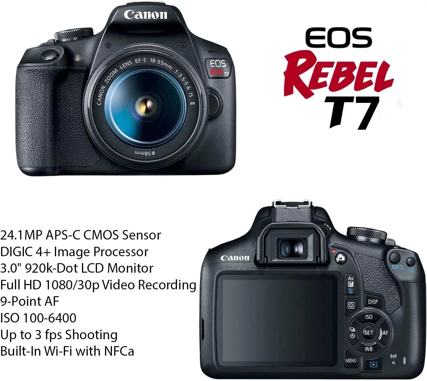 Canon EOS Rebel T7 DSLR Camera with 18-55mm IS II Lens & Canon EF 75-300mm III Lens Bundle + 420-800mm Telephoto Zoom Lens + 64GB Ultra Memory + Filters + Monopod + Professional Accessory Bundle