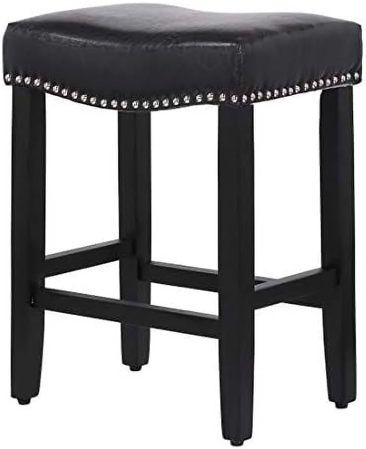 NLTBONNIE WO Home   Stool 29" in Backless Saddle Seat Sitting Counter Stool w Black Wood Legs (Gray)
