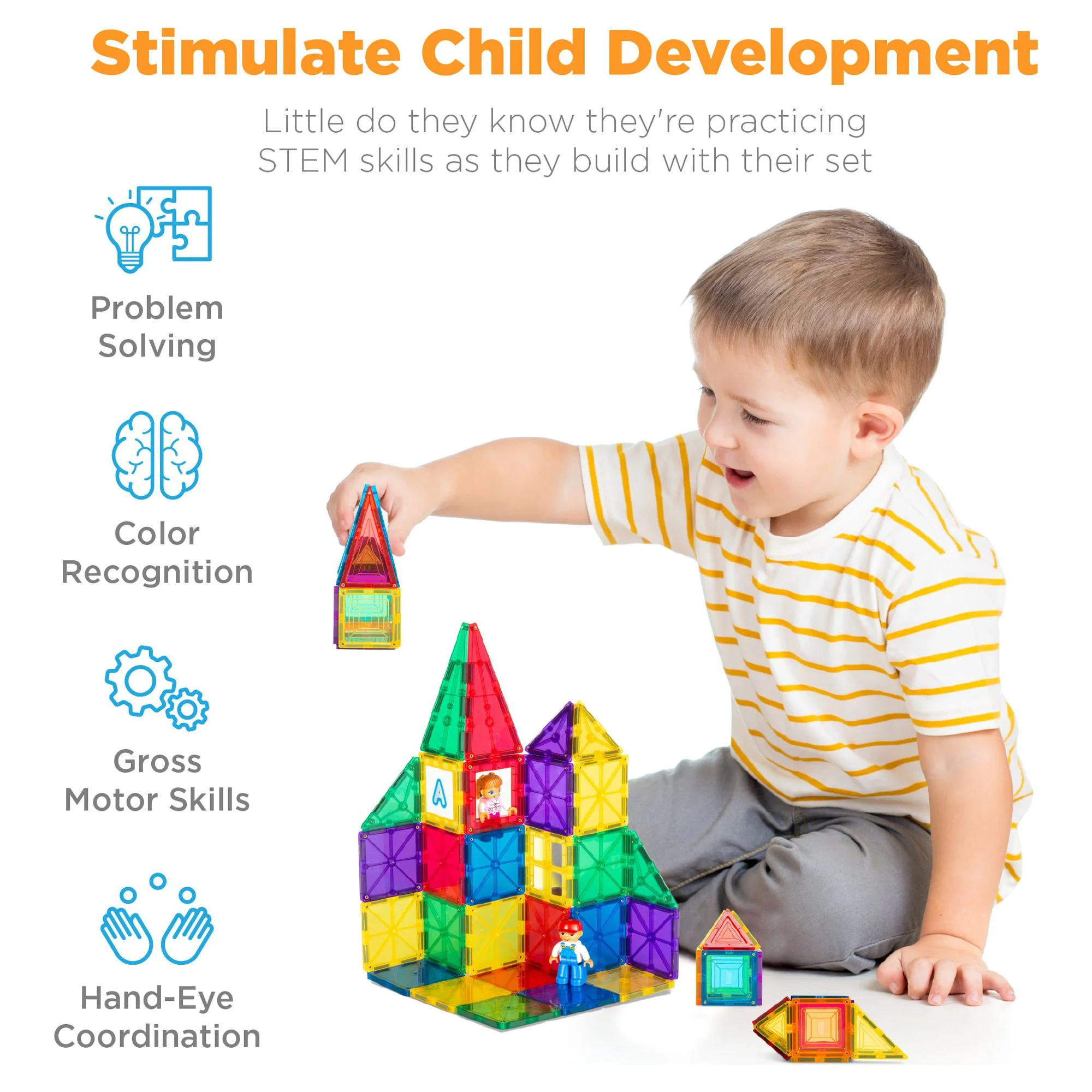 Best Choice Products 265-Piece Kids Magnetic Tiles Set Construction Building Blocks Educational STEM Toy