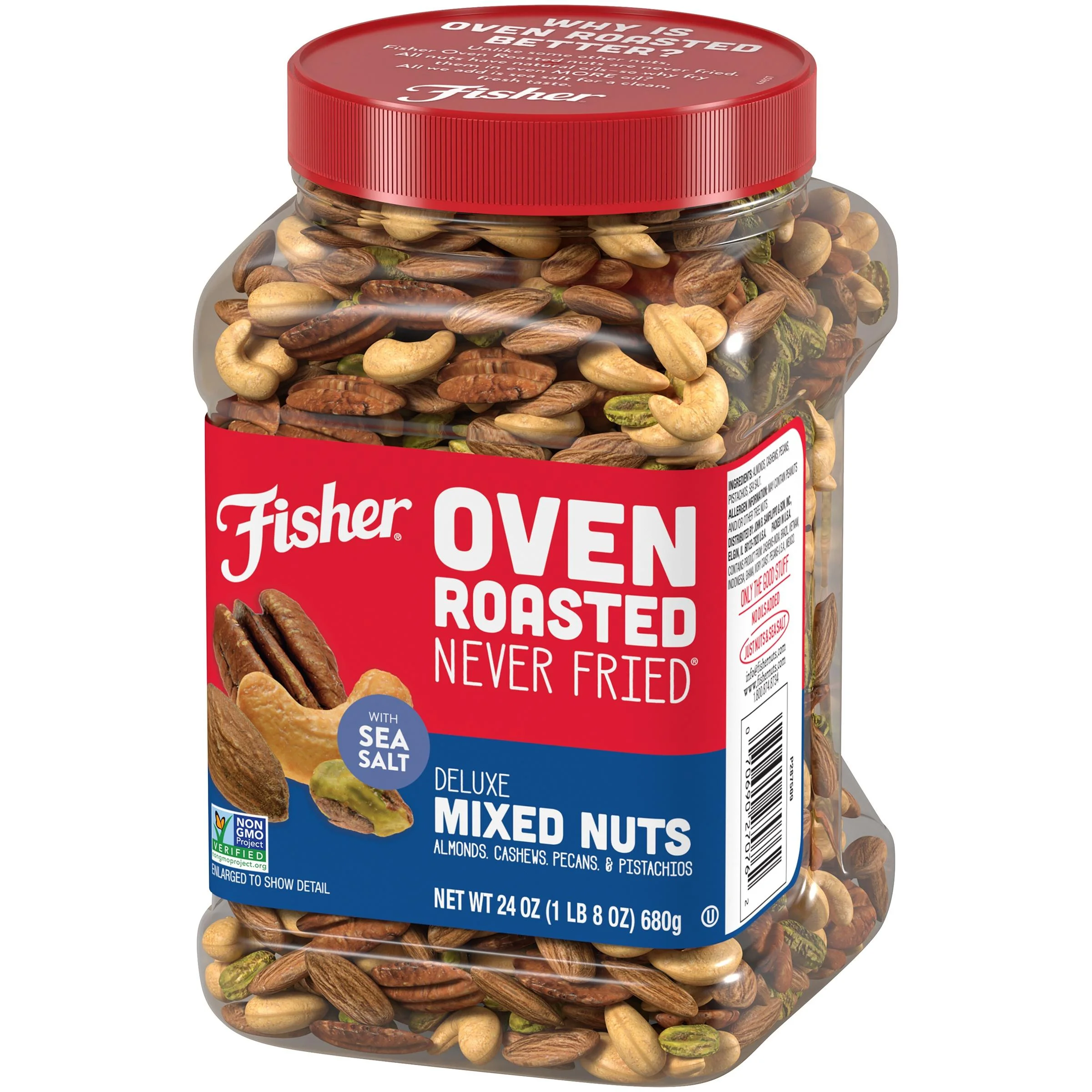 Fisher Snack Oven Roasted Never Fried, Non-GMO, Deluxe Mixed Nuts, 24 oz Resealable Jar