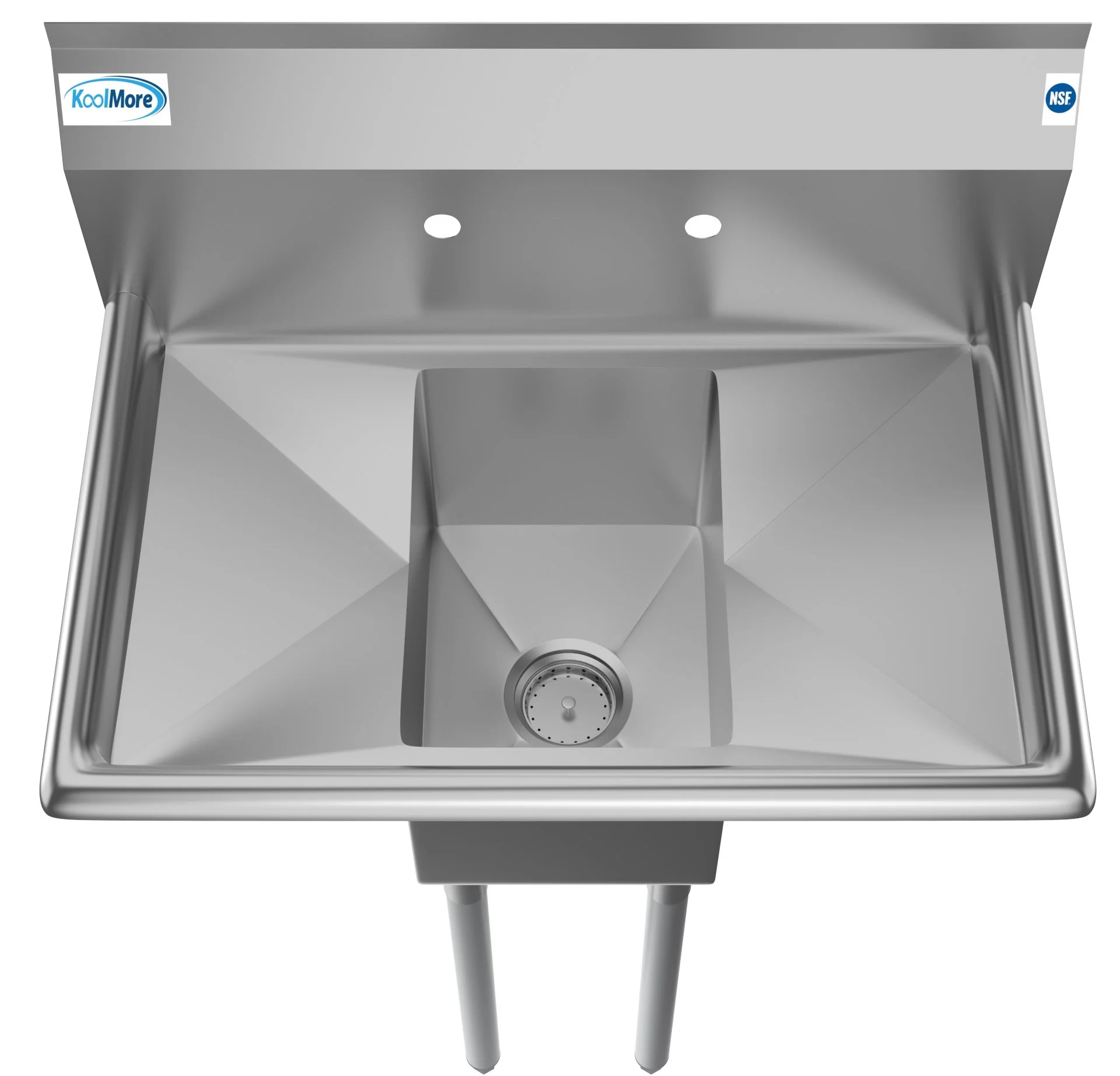 Freestanding Stainless Steel 30 in. 2-Hole Single Bowl Commercial Kitchen Sink
