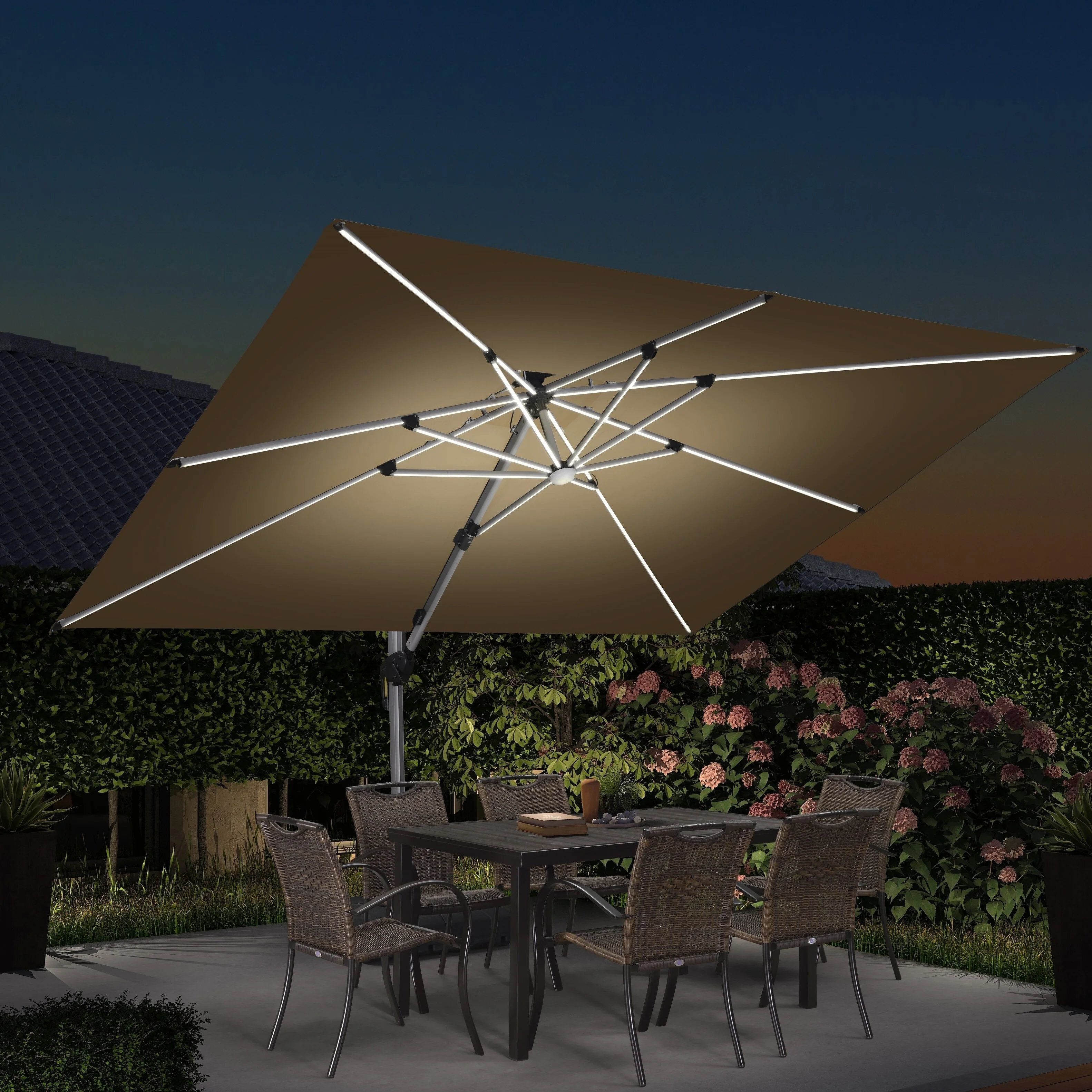 PURPLE LEAF  9 x 12 ft Double Top LED Rectangle Patio Cantilever Umbrella Beige