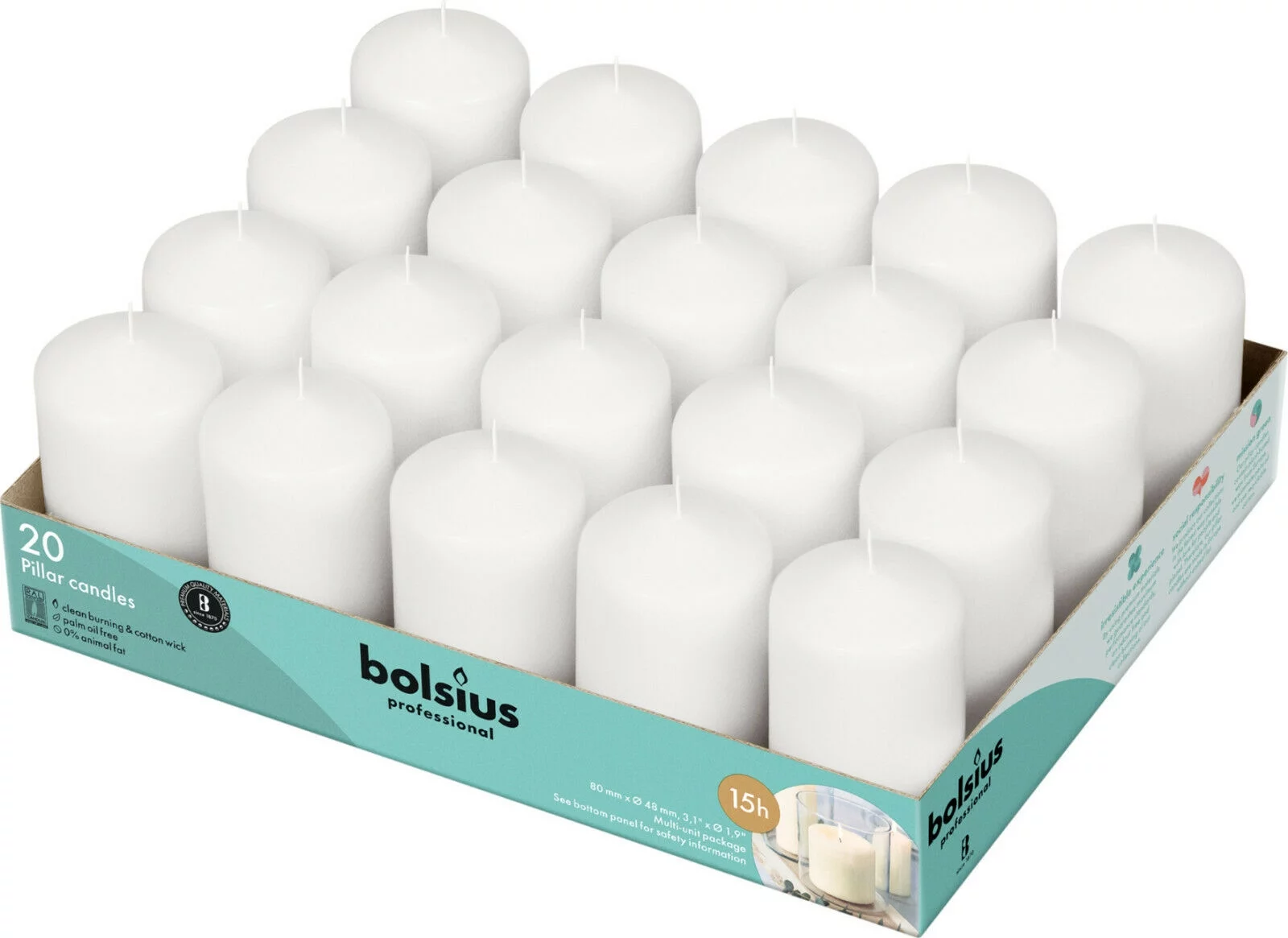 Bolsius White Pillar Candles Unscented 2X3 Inch |  20 Pack for Wedding, Home, Party Decor