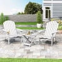 GDF Studio Kandyce Outdoor Acacia Wood Folding 3 Piece Adirondack Chat Set, White