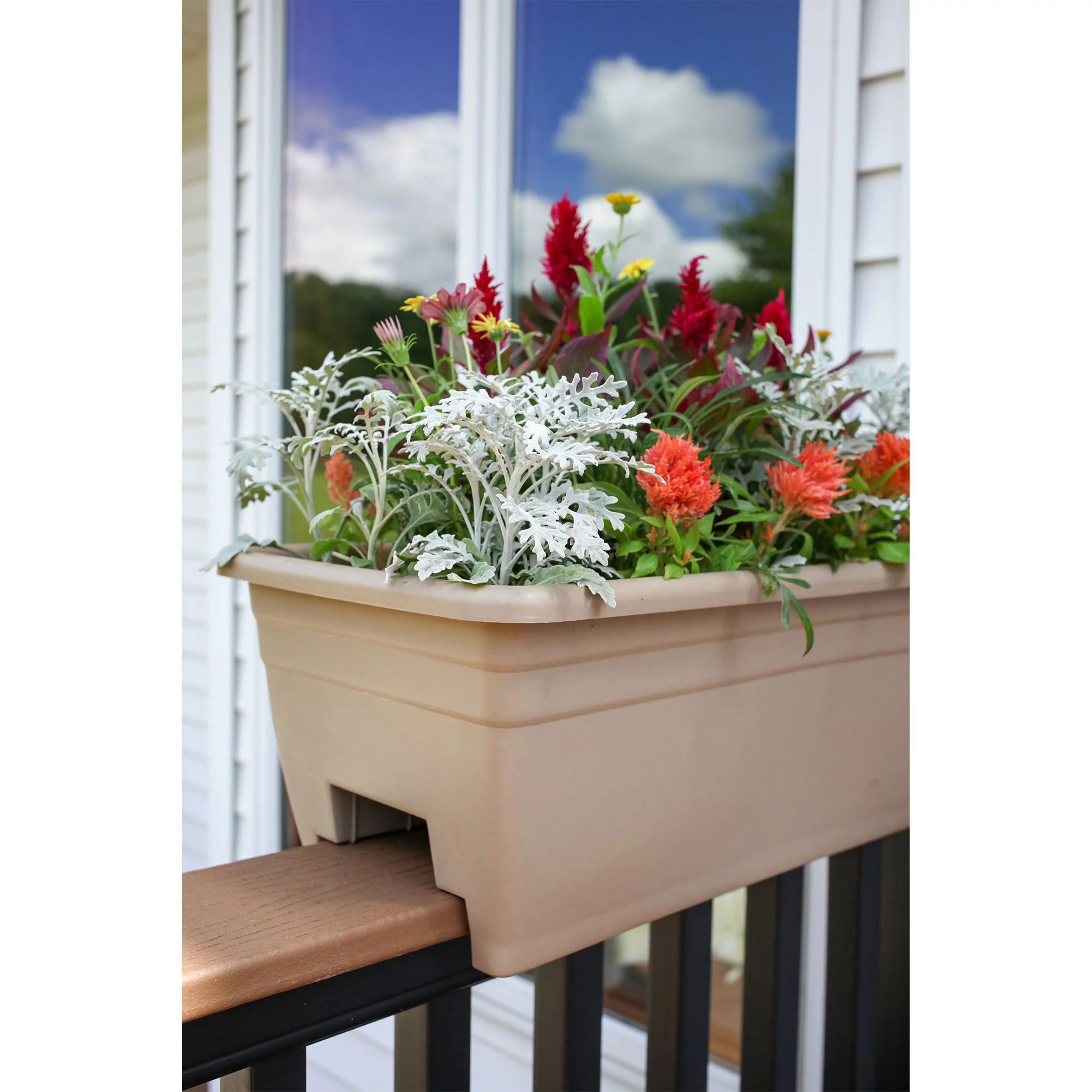 HC Companies 24 in Wide Heavy Duty Plastic Deck Rail Box, White (2 Pack)