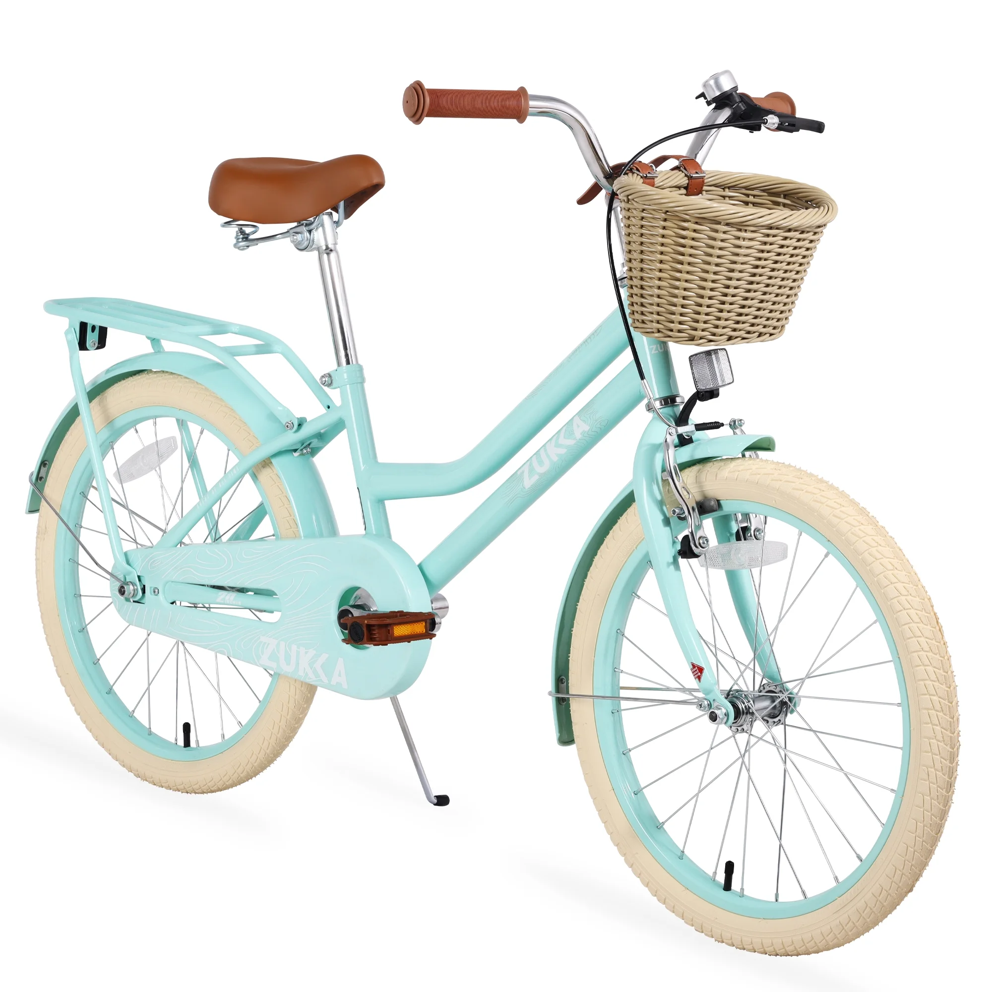 20inch Girls Bike with Basket, Single Speed, Rear Cargo Rack for 7-10 Years Old Kids Bike, Mint Green