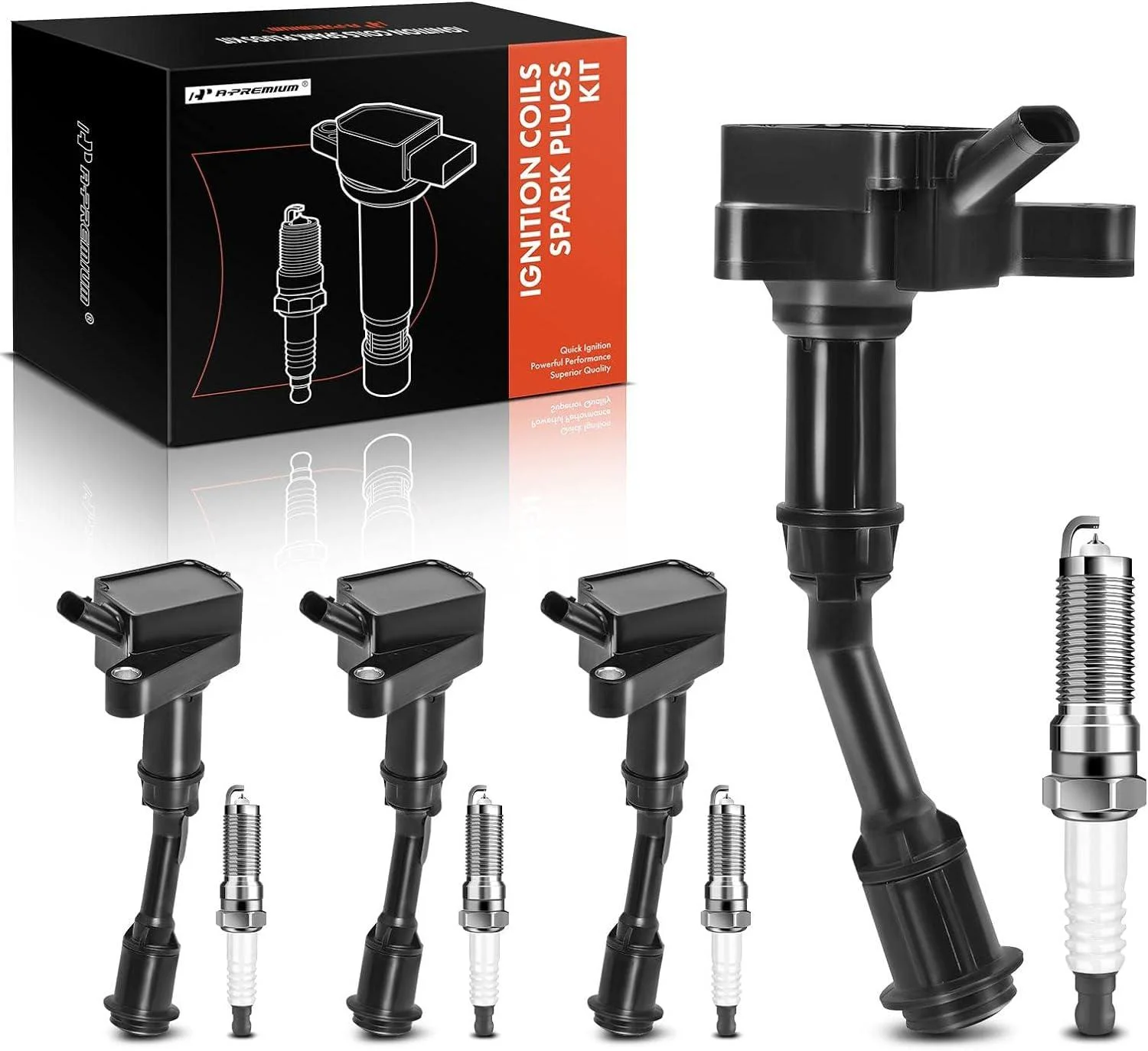 A-Premium Set of 4 Ignition Coil Pack and Iridium Spark Plugs Compatible with Ford Escape 2017-2019, Fusion 2014-2020, 1.5L Replace# NGK91924, C1848