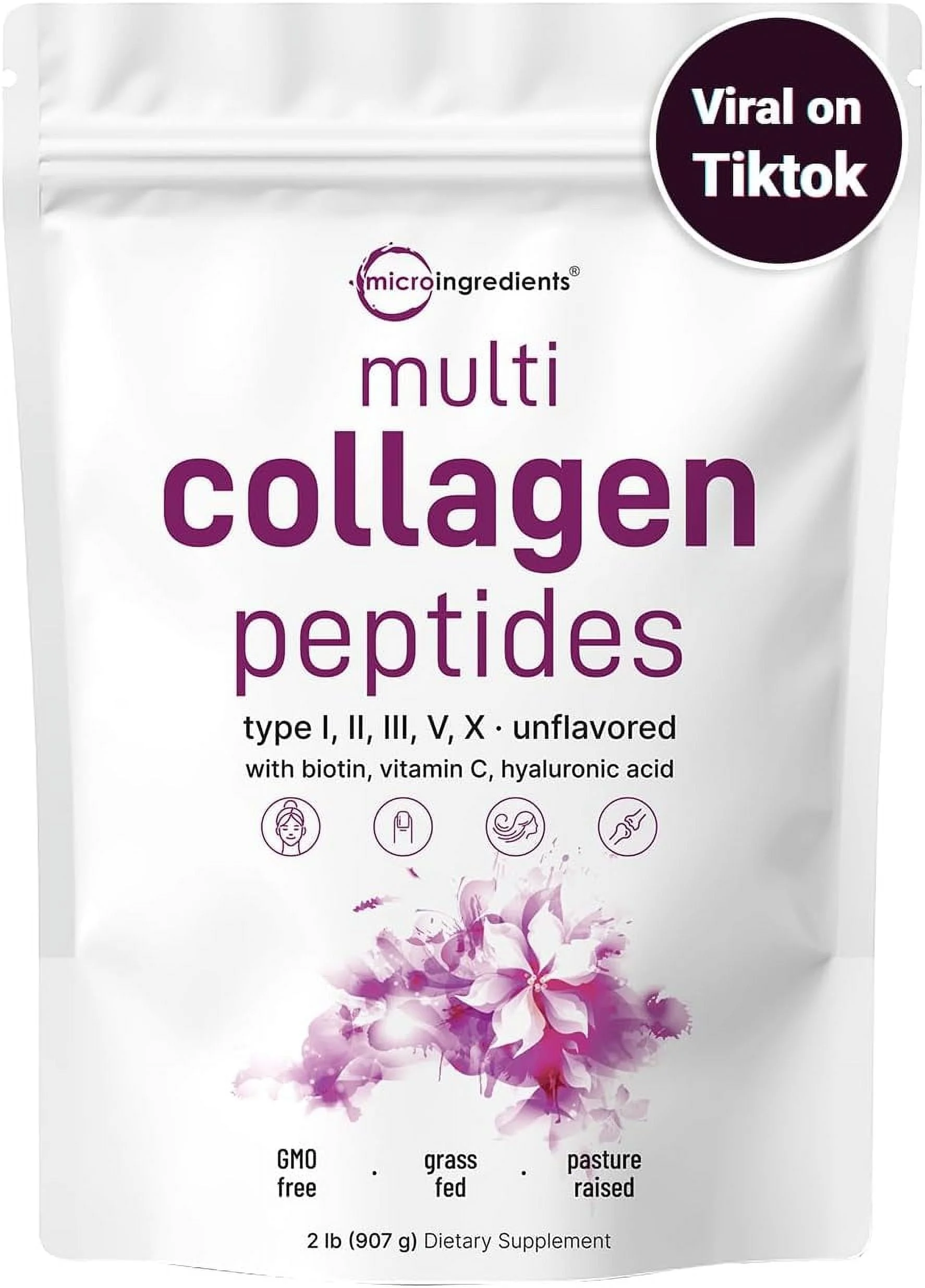 Multi Collagen Protein Powder, 2 Pounds – Type I,II,III,V,X with Biotin 10000mcg, Hyaluronic Acid, Vitamin C – Unflavored Collagen Peptides – Keto & Paleo Friendly, Easy Dissolve, Non-GMO